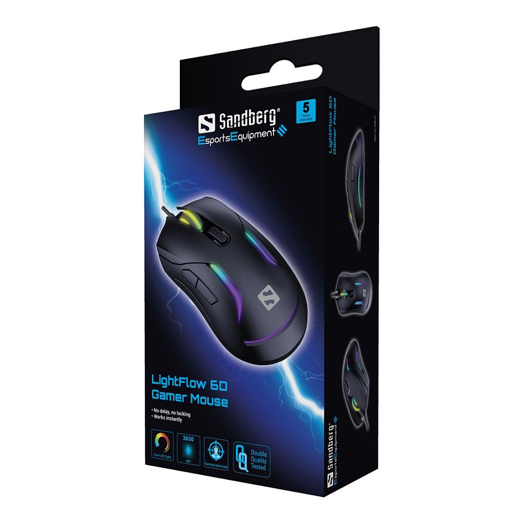 Maus Gaming Sandberg LightFlow 6D Gamer Mouse / 603EP / 3600 DPI / 6 Butona / USB 2.0 / 1.5m - Zezë - 6