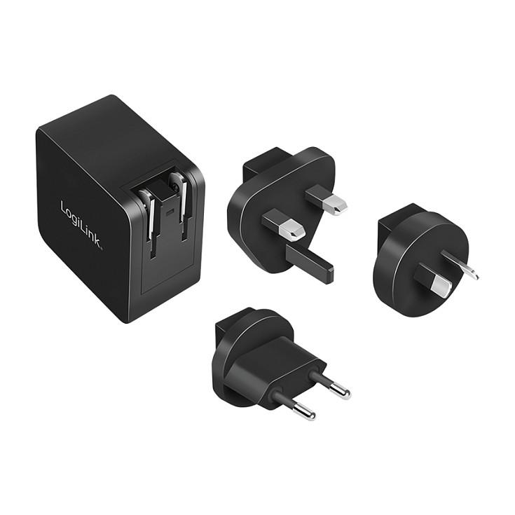 Karikues LogiLink PA0302, USB-C, GaN, 65 W, PD 3.0, adaptorë ndërkombëtarë - Zezë - 2