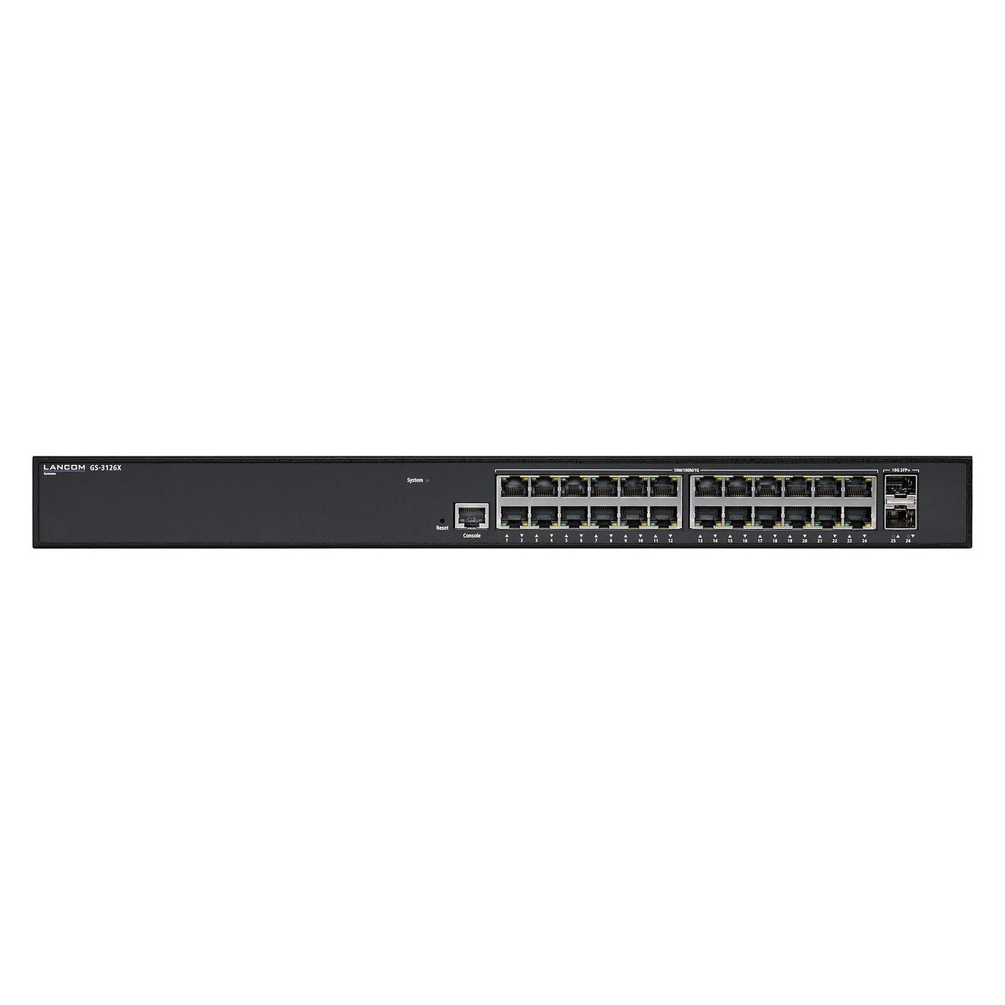 Switch LANCOM GS-3126X, 24x Gigabit Ethernet RJ45, 2x 10G SFP+, 88Gbps, Layer 3 Lite, Rack 1U - Zezë