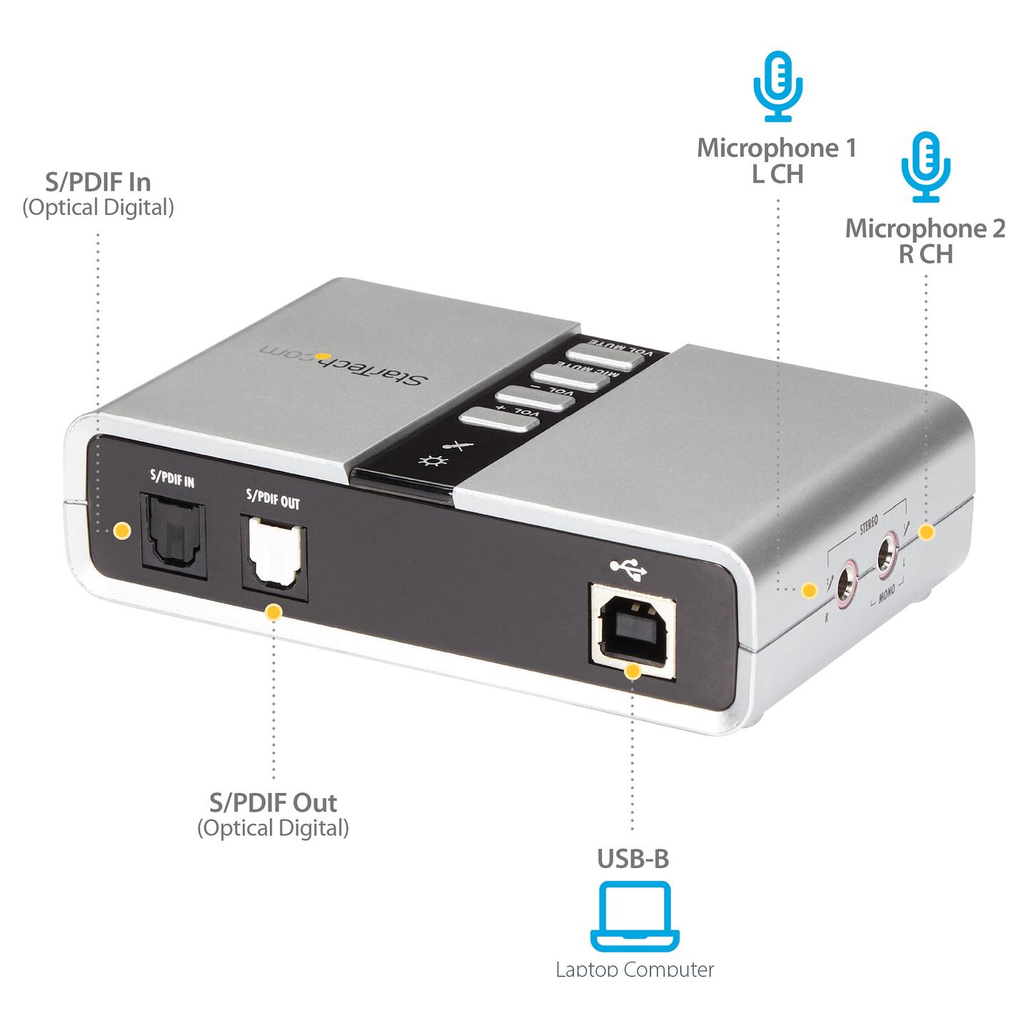 Kartë e Zërit StarTech.com ICUSBAUDIO7D, USB 2.0, 7.1 Kanale, S/PDIF, C-Media CM6206 - Gri - 10