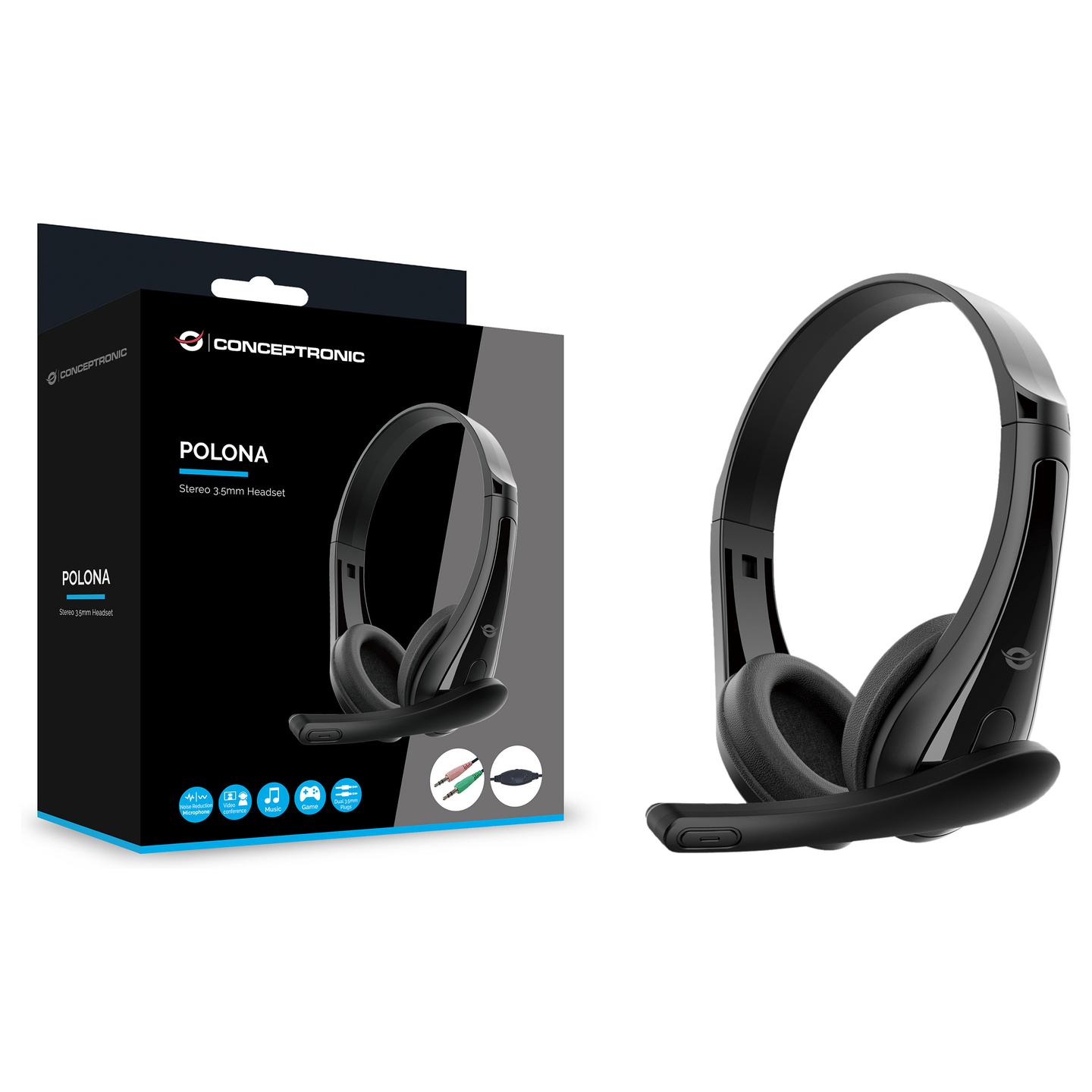 Kufje me kabllo Conceptronic / Stereo On-Ear / 2x 3.5 mm / Mikrofon me reduktim zhurme / 1.8 m – Zezë - 6
