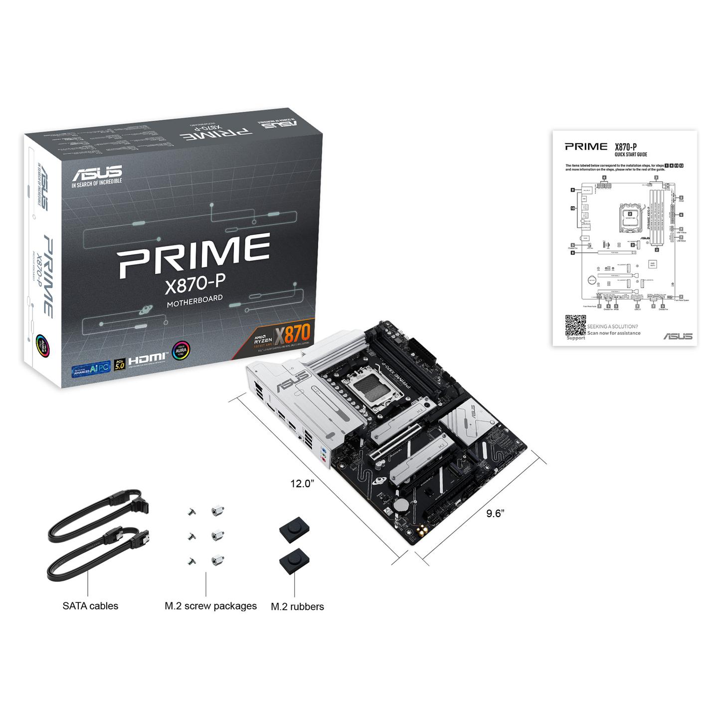 Pllakë Amë MB AMD ASUS PRIME X870-P, AM5, X870, DDR5, ATX, 2.5GbE LAN, HDMI, USB4 - 8