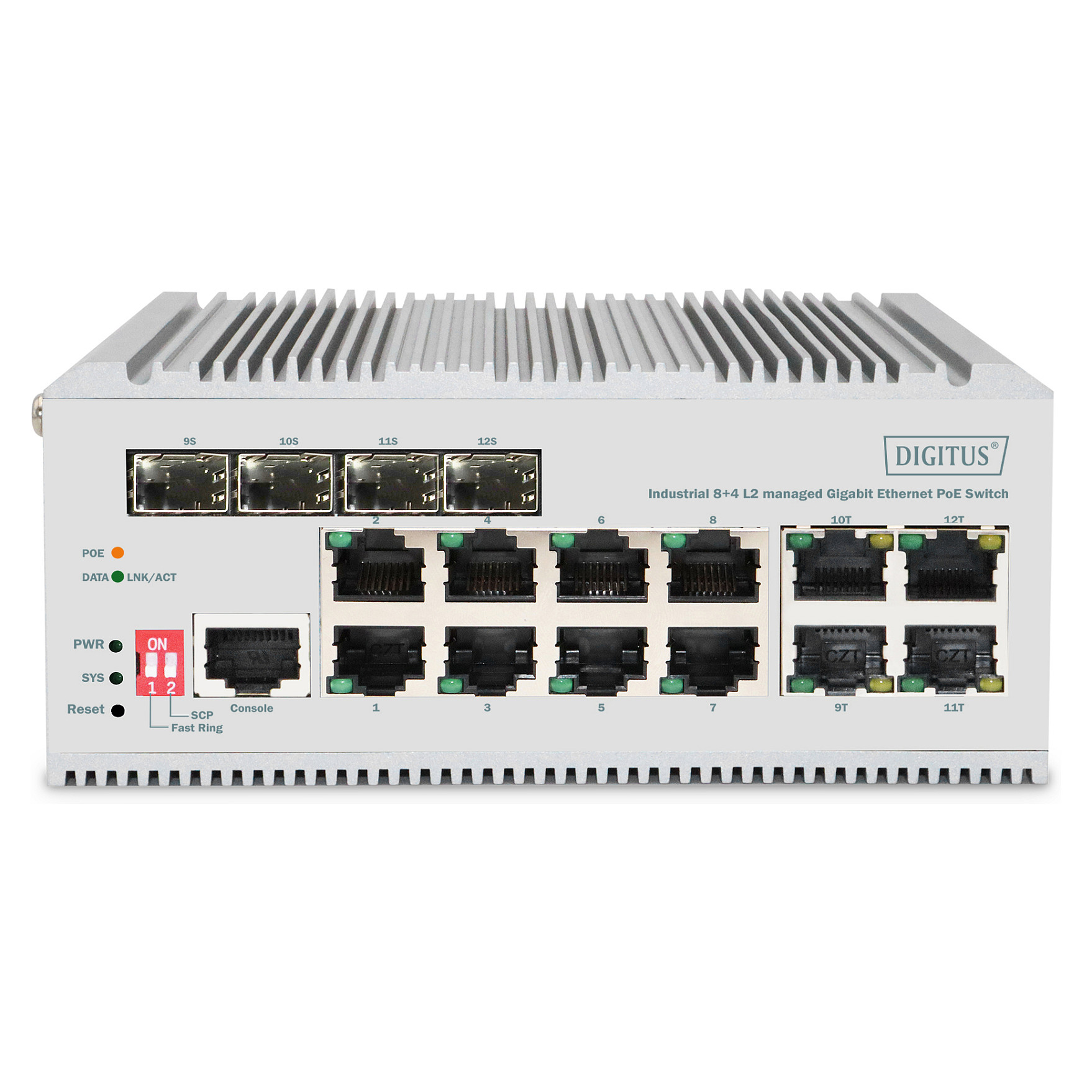 DIGITUS DN-651139 Industrial Managed PoE Switch – 8× Gigabit PoE + 4× SFP Layer 2 Managed Switch - 2