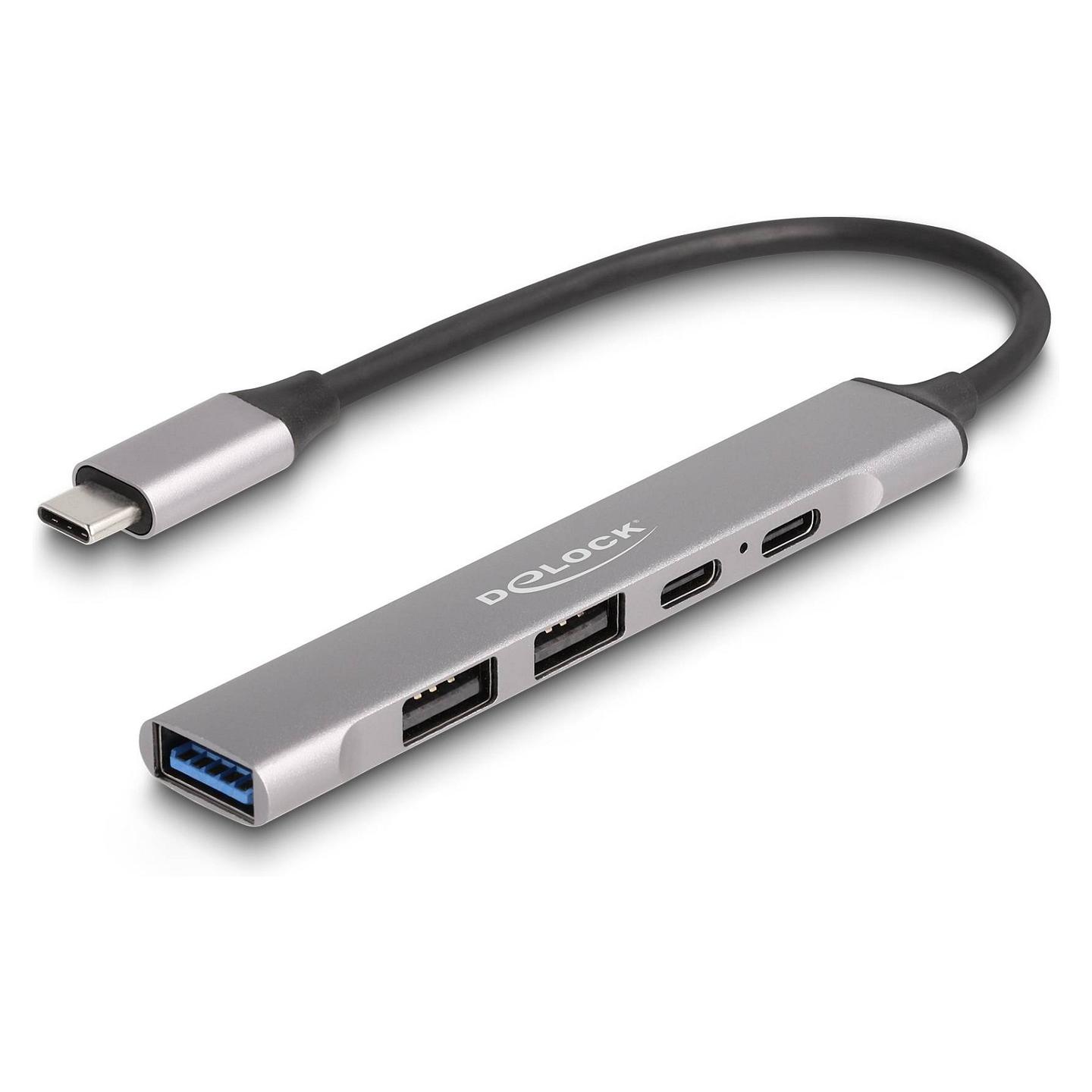 Hub USB DeLOCK 64298 / USB-C / 1x USB-A 10 Gbit/s + 2x USB-A 2.0 + 1x USB-C 2.0 / Power Delivery 95W / 0.15 m - Gri