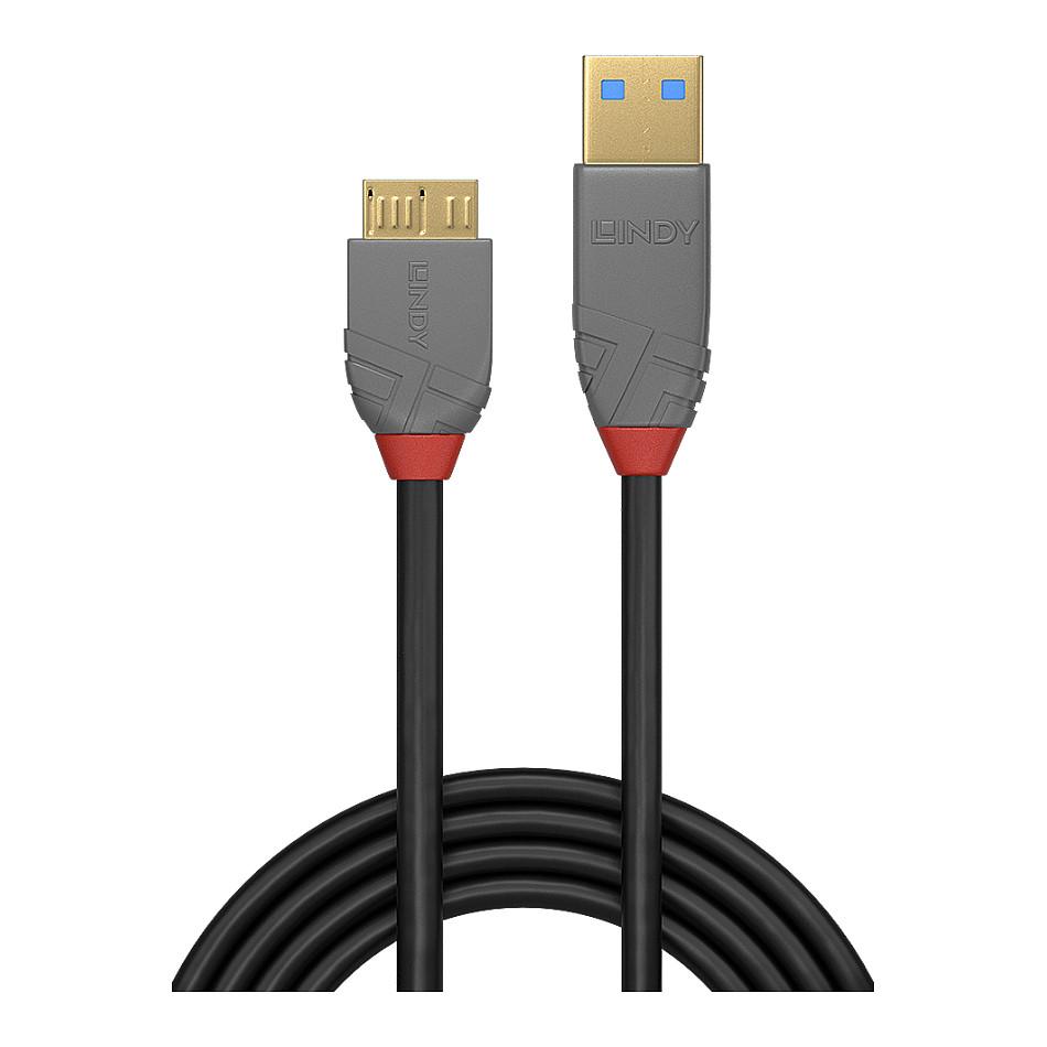Kabllo USB LINDY 36765, USB 3.2 Gen 1, USB-A Mashkull në Micro USB-B Mashkull, 5Gbps, 0,5m - Zezë - 2