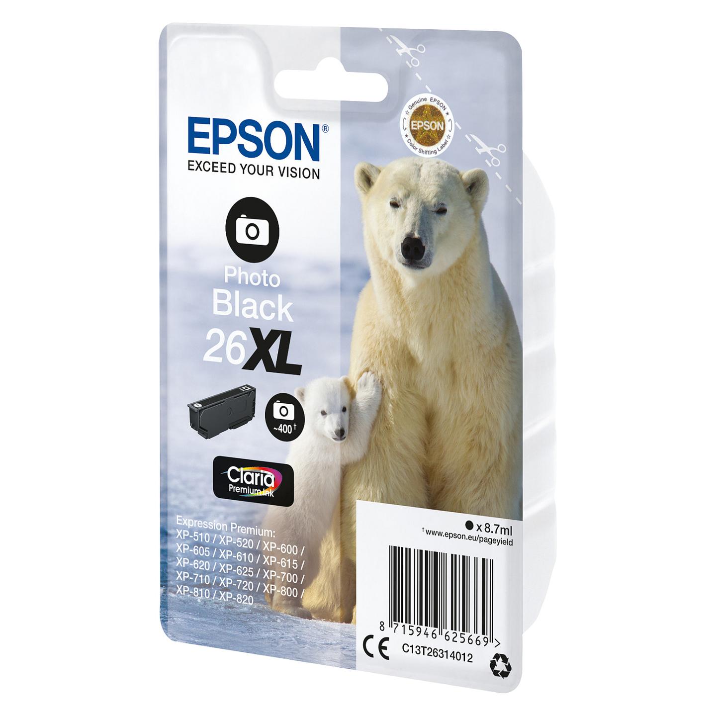 Ink Epson 26XL Polar Bear, Photo Black, 8.7 ml, 400 faqe - Zezë