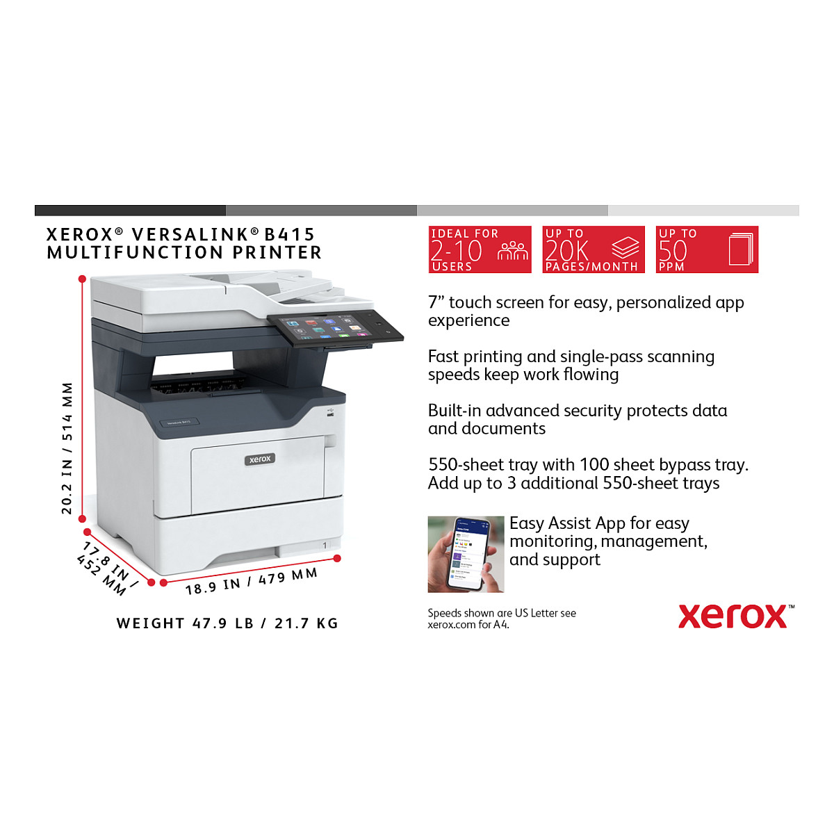 Xerox VersaLink B415DN A4 Laser Multifunction Printer – Print, Copy, Scan, Fax, 47ppm - 19
