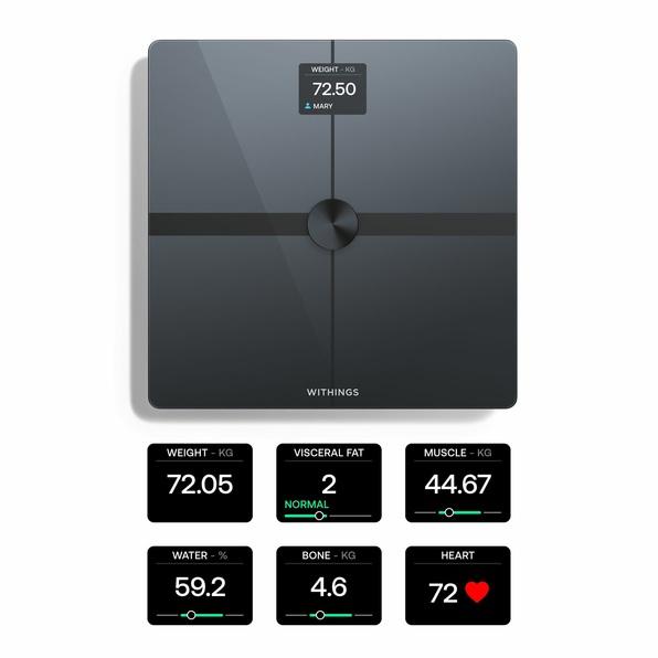 Peshore Withings Body Smart , 200kg , 50g , Bluetooth , Wi-Fi , Analizë e përbërjes trupore , Ekran LCD 2.8" - Gri - 3