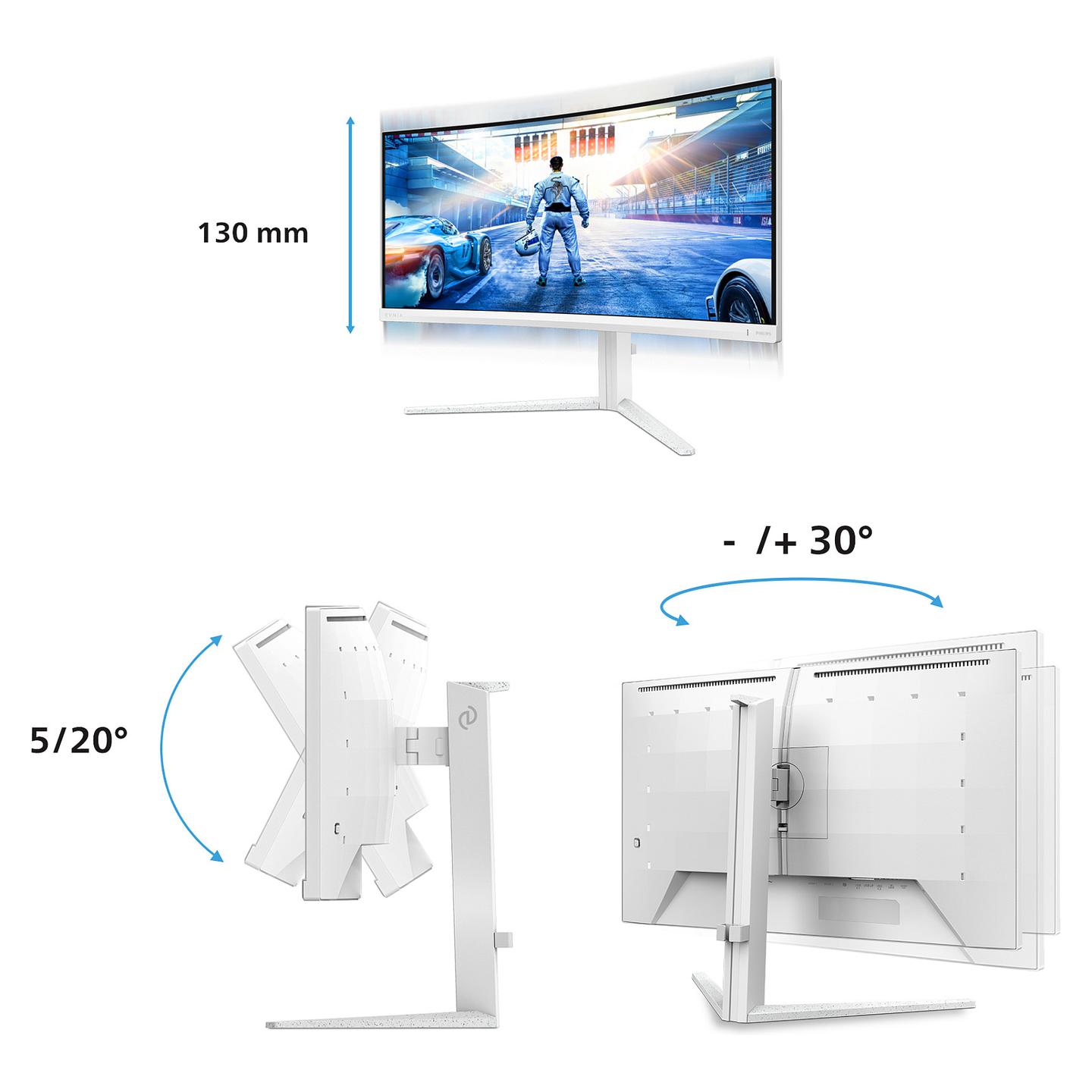 Monitor Gaming Philips 34M2C5601QA/00, 34", UWQHD Fast VA Curved, 200Hz, 1ms, 2xHDMI+DP+USB-C+USB - Bardhë - 9