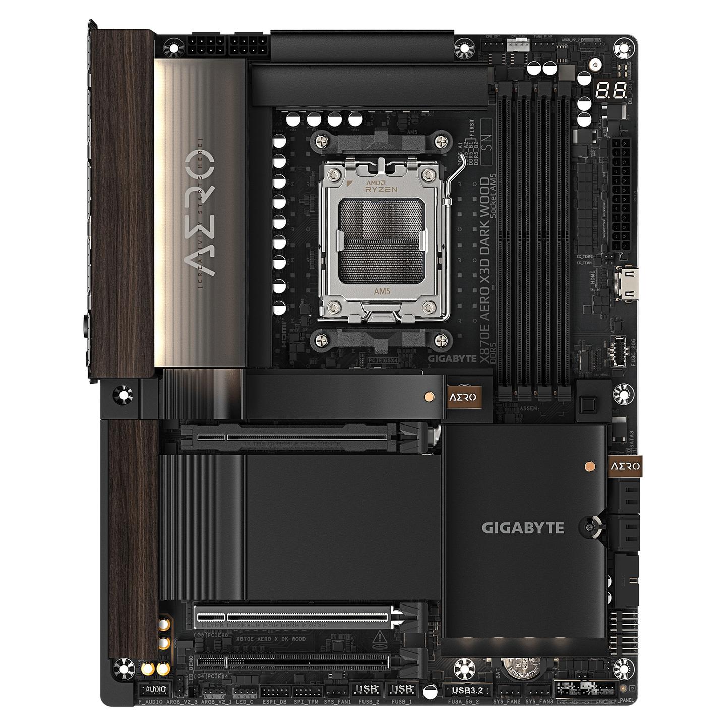 Pllakë Amë MB AMD GIGABYTE X870E AERO X3D DARK WOOD, AM5, X870E, ATX, DDR5, WiFi 7, 5GbE - 2