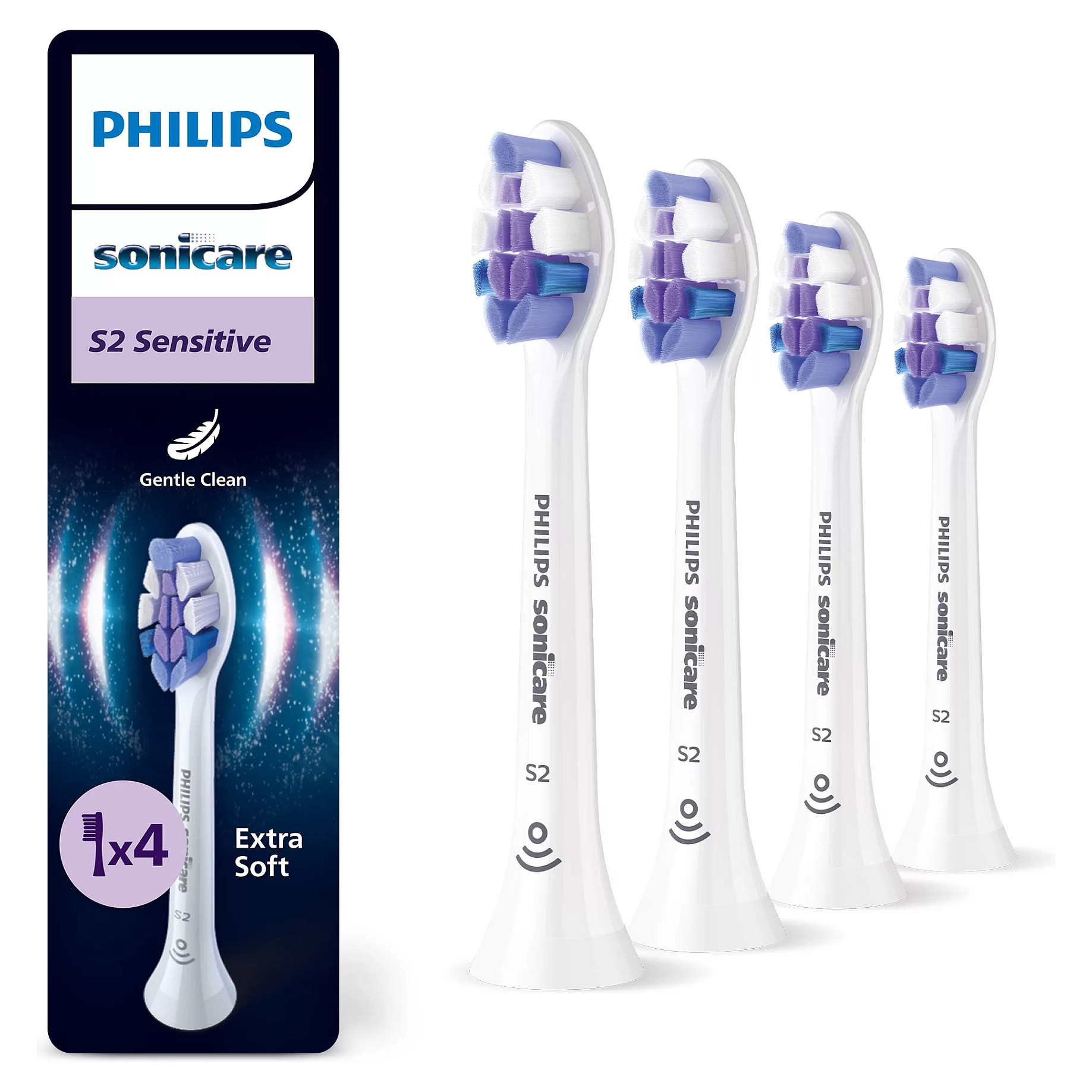 Koka zëvendësuese për furçë dhëmbësh Philips Sonicare S2 Sensitive HX6054/87 / BrushSync / Click-On / 3.000+ Qime / 4 Copë – Bardhë