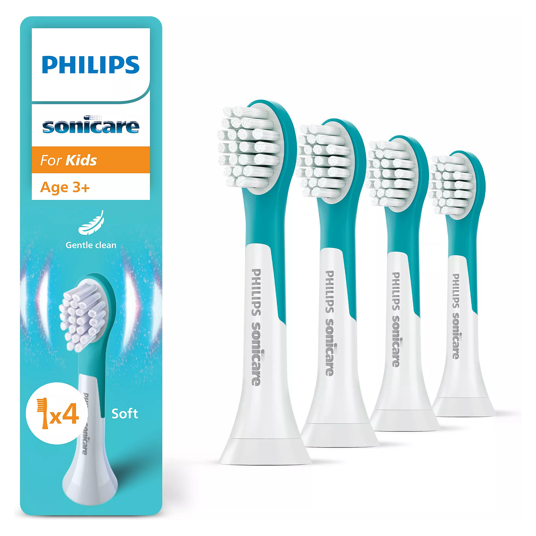 Koka zëvendësuese për furçë elektrike Philips Sonicare For Kids 3+ / 4 copë / Sonic / Compact – Blu/Bardhë
