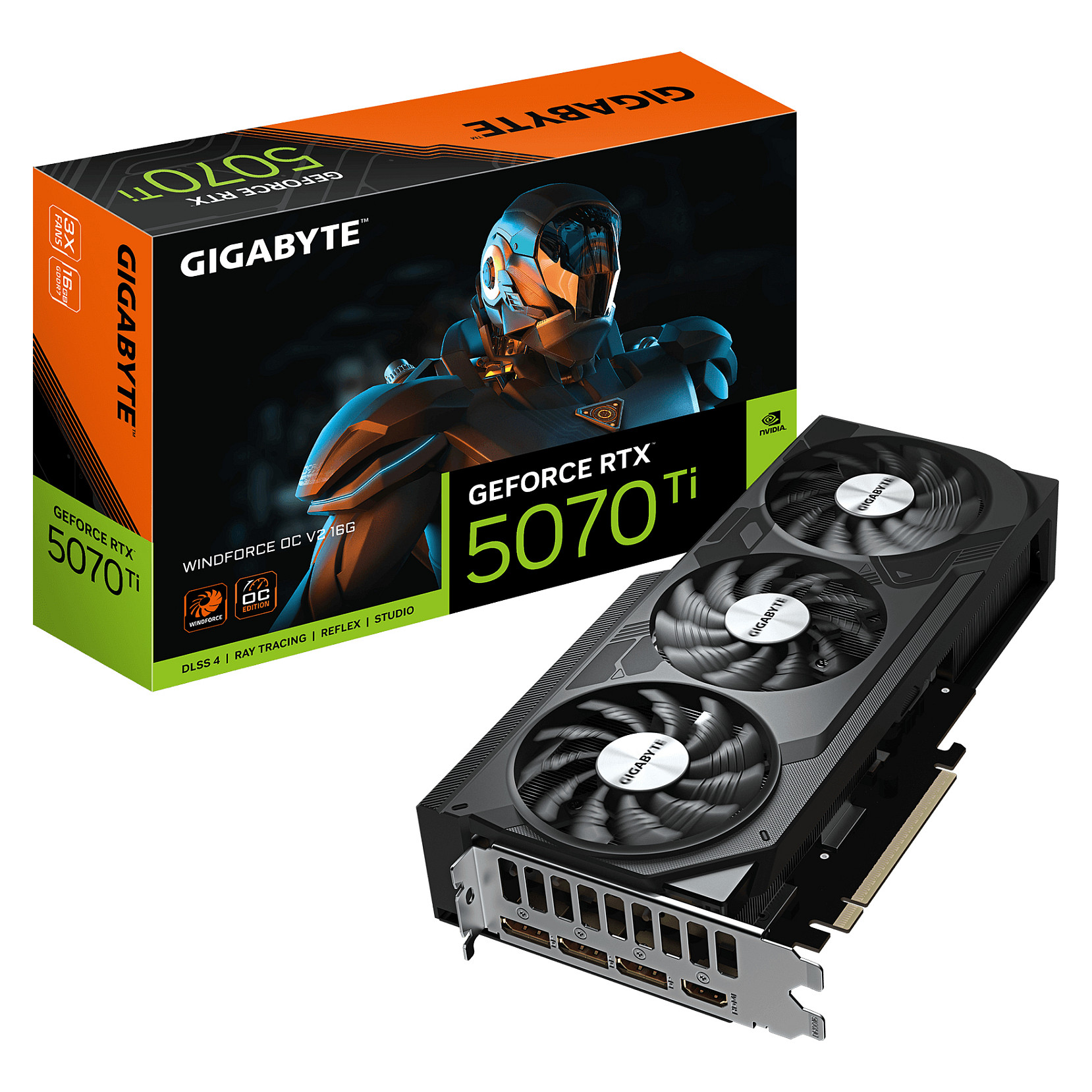 Kartë Grafike NVIDIA Gigabyte GeForce RTX 5070 Ti WINDFORCE OC / 16GB GDDR7 / PCIe 5.0 / 3 Fan – Zezë