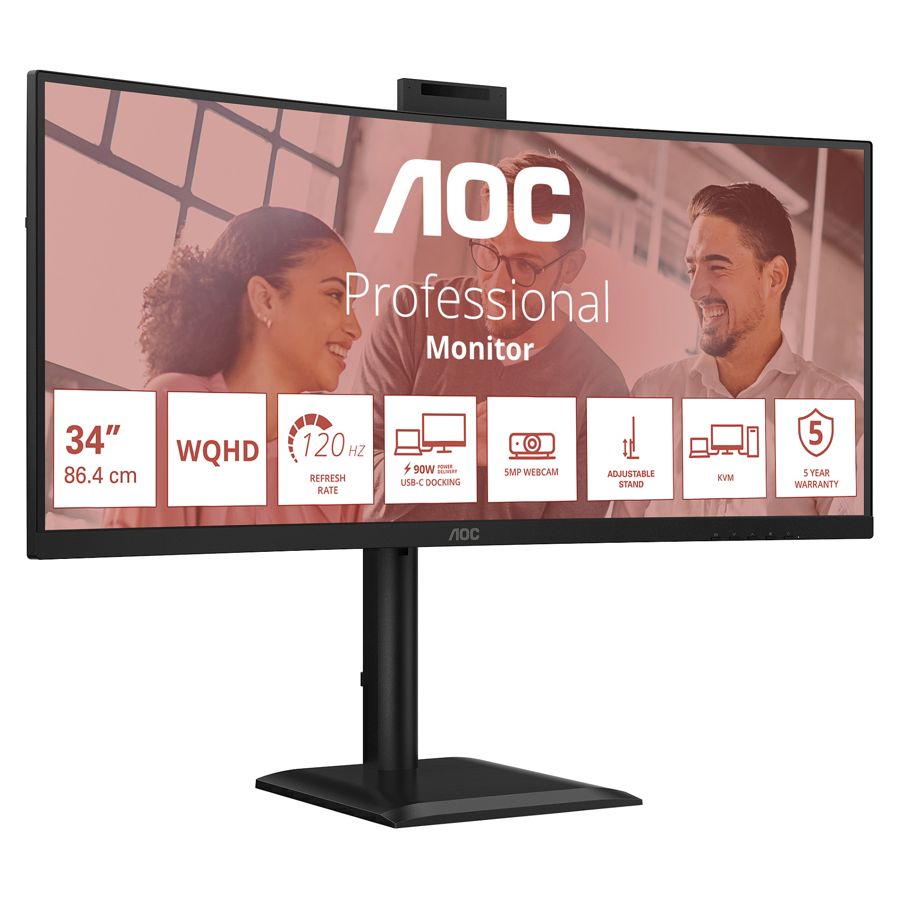 Monitor AOC CU34E4CV / 34"/ UltraWide Quad HD VA / LED / Curved / 120 Hz / 4 ms / Webcam / HDMI+USB+DP+HDCP - Zezë - 19