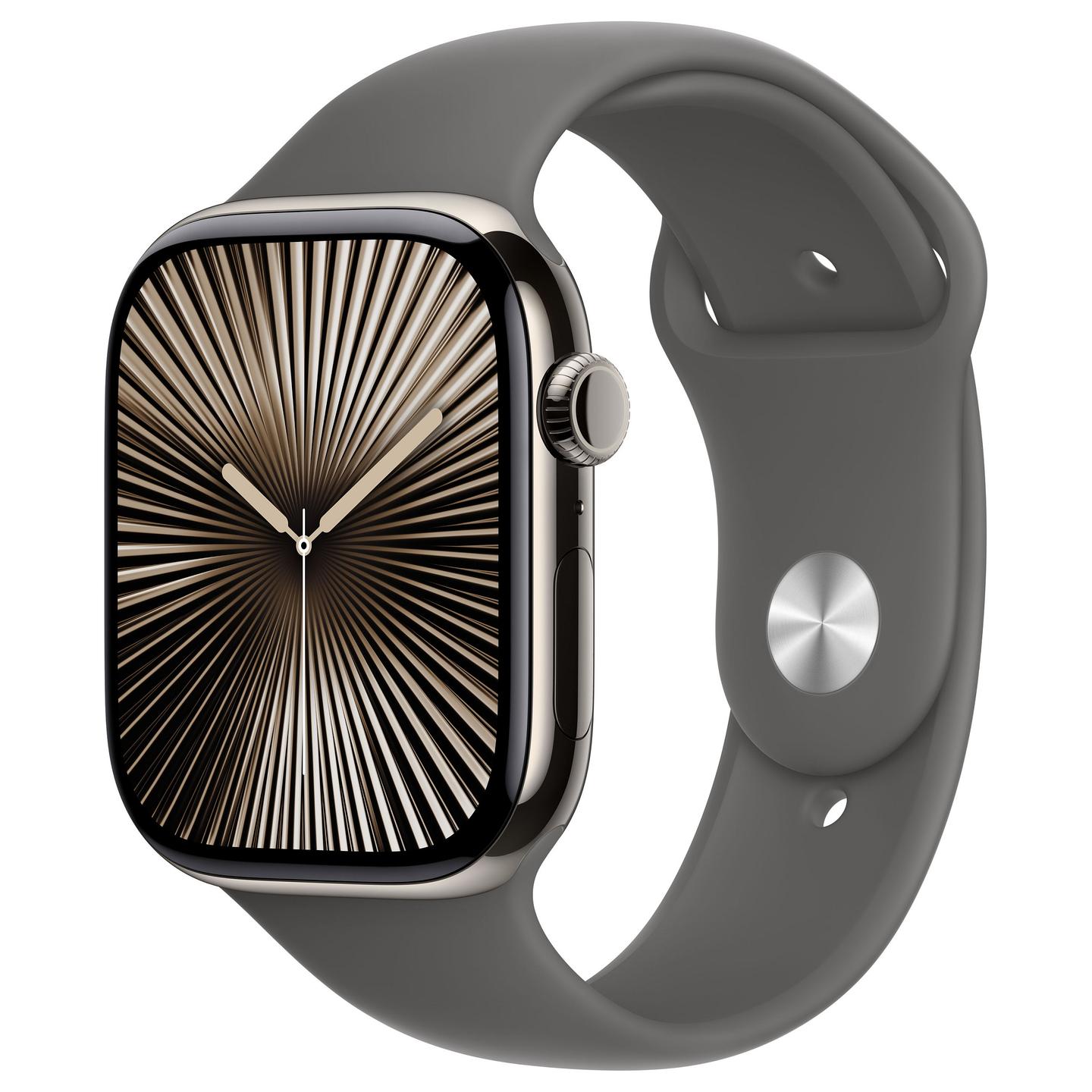Apple Watch Series 10, 46mm, GPS + Cellular, Natural Titanium, Stone Grey Sport Band - S/M - 1