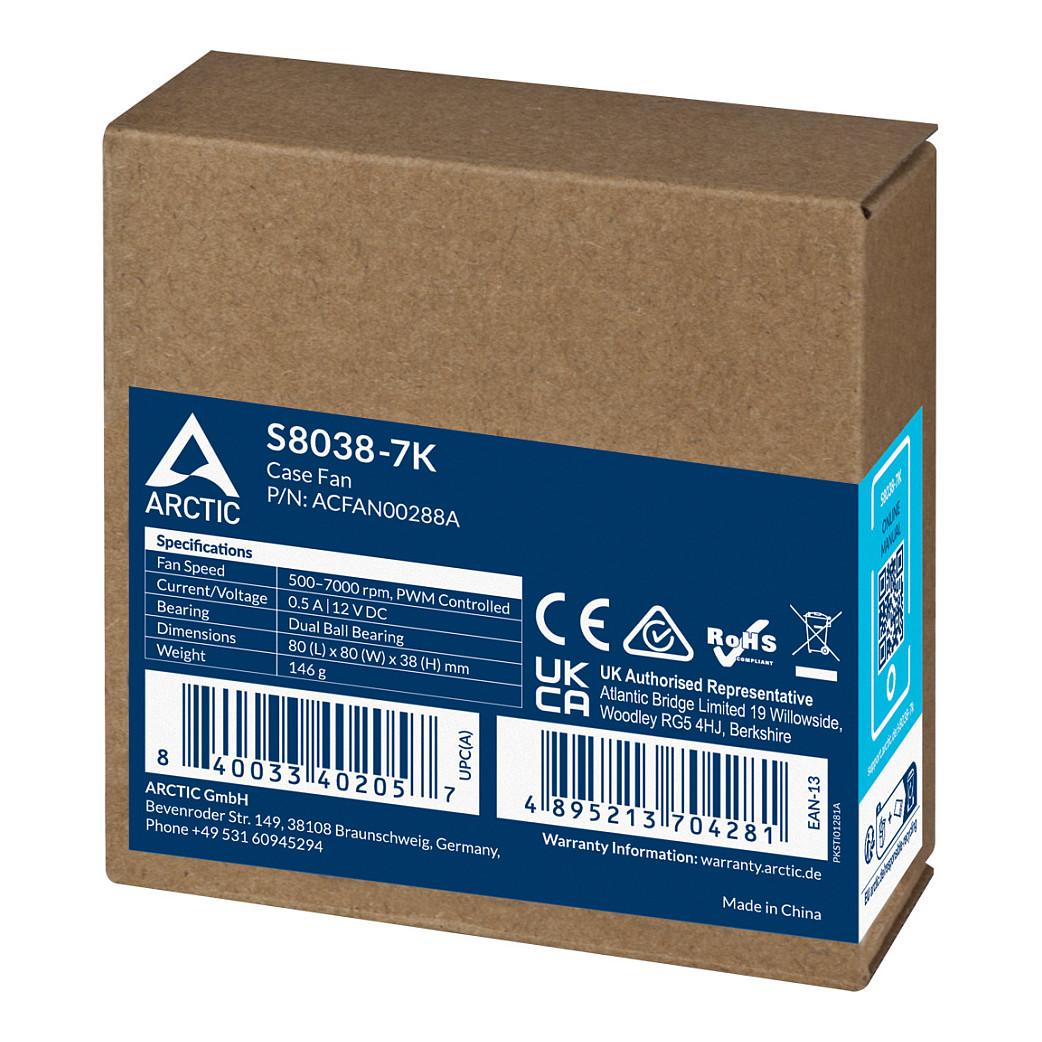 Ftohës për Kasë ARCTIC S8038-7K, 80mm, PWM, 500–7000 RPM, presion statik 25 mmH₂O, lidhje 4-pin - Zezë - 6