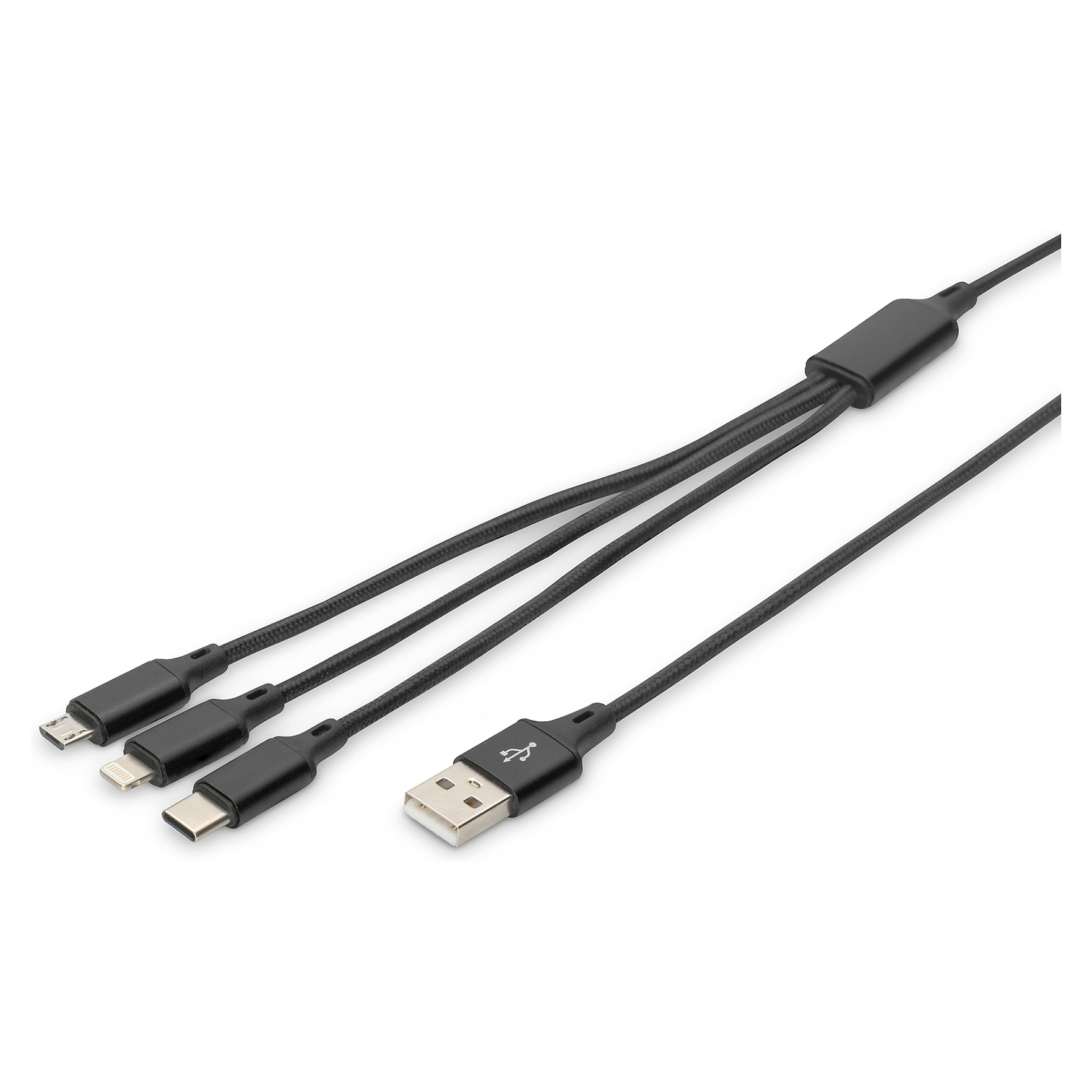 Kabllo DIGITUS LAK 3‑in‑1 USB‑A + Lightning + MicroUSB në USB‑C / 1m - Zezë - 1