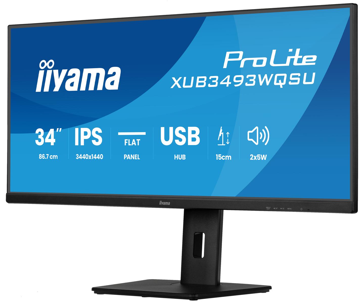 Monitor iiyama ProLite XUB3493WQSU-B6, 34", UWQHD IPS, 120Hz, 1ms, 2xHDMI+DP+USB - Zezë - 3