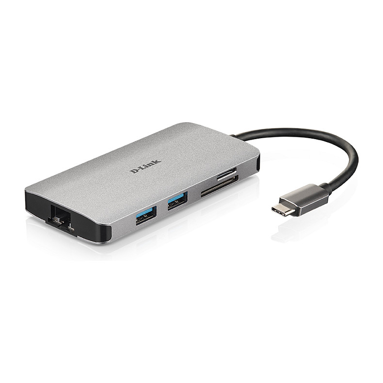 HUB D-Link DUB-M810 / USB C 8-Port Hub, HDMI 4K, USB, SD/microSD, LAN, passiv, Gri - 2