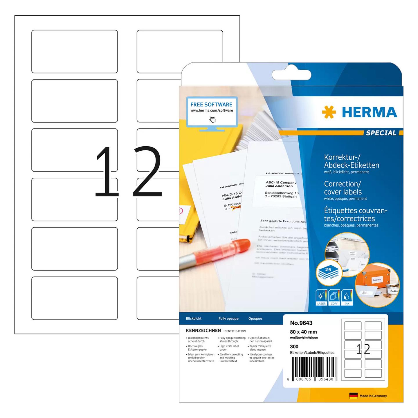 Etiketa për Printim HERMA 9643, A4, 80 × 40 mm, 300 copë - Bardhë
