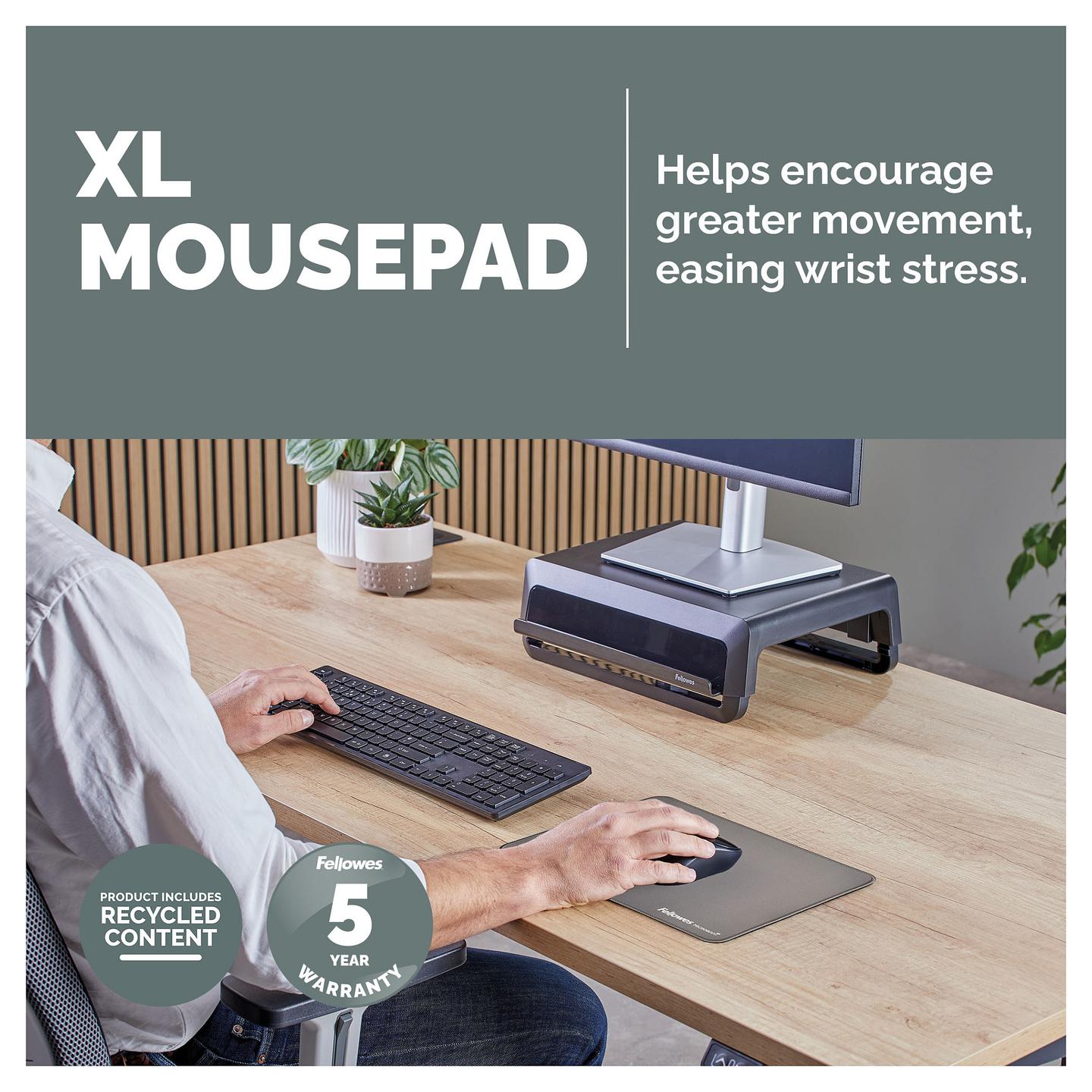 Mauspad Fellowes Breyta XL / 280 × 210 mm / Microban / Bazë kundër rrëshqitjes – Gri - 2