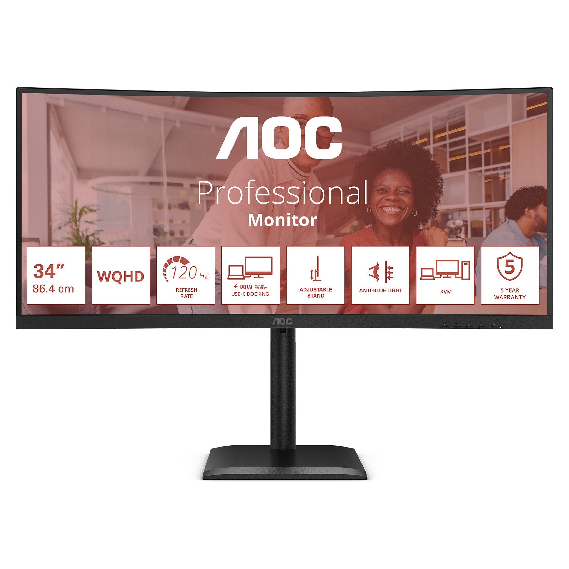 Monitor AOC CU34E4CV / 34" / UltraWide Quad HD VA LCD / 120 Hz / 4ms / USB + USB-C + HDMI + DP / Curved - Zezë - 18