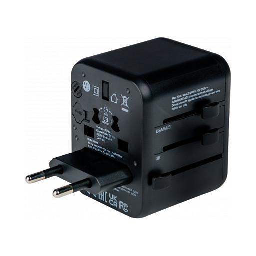 Adapter Verbatim 49544, Universal Udhëtimi, USB-C PD 20W, USB-A QC 3.0 18W, 100–250V - Zezë - 3