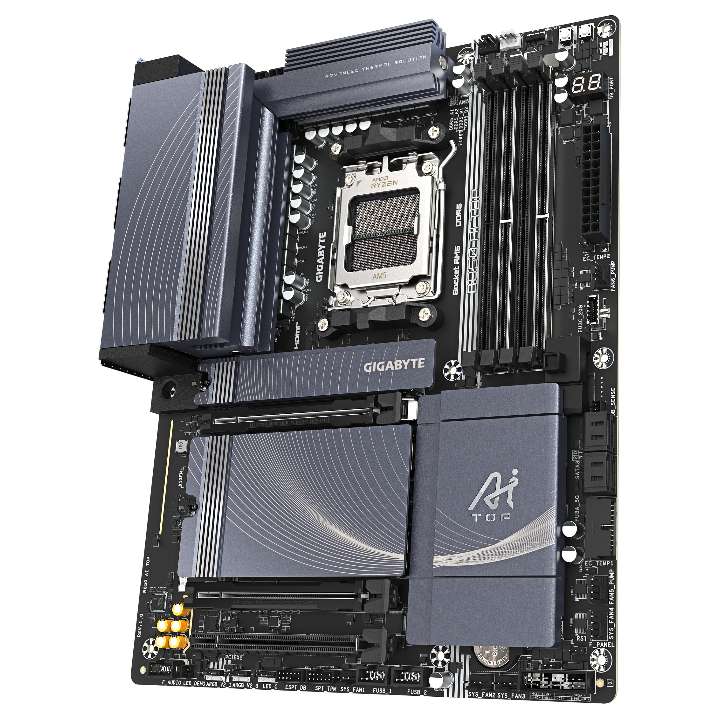 Pllakë Amë GIGABYTE B850 AI TOP / AMD AM5 / B850 / DDR5 / ATX / Wi-Fi 7 / 10GbE LAN - 4