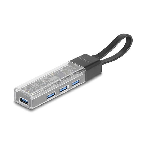 Hub DeLOCK 64335 , 4x USB-A , USB 5Gbps , USB-A dhe USB-C , Kabllo 15cm , LED - Transparent - 1