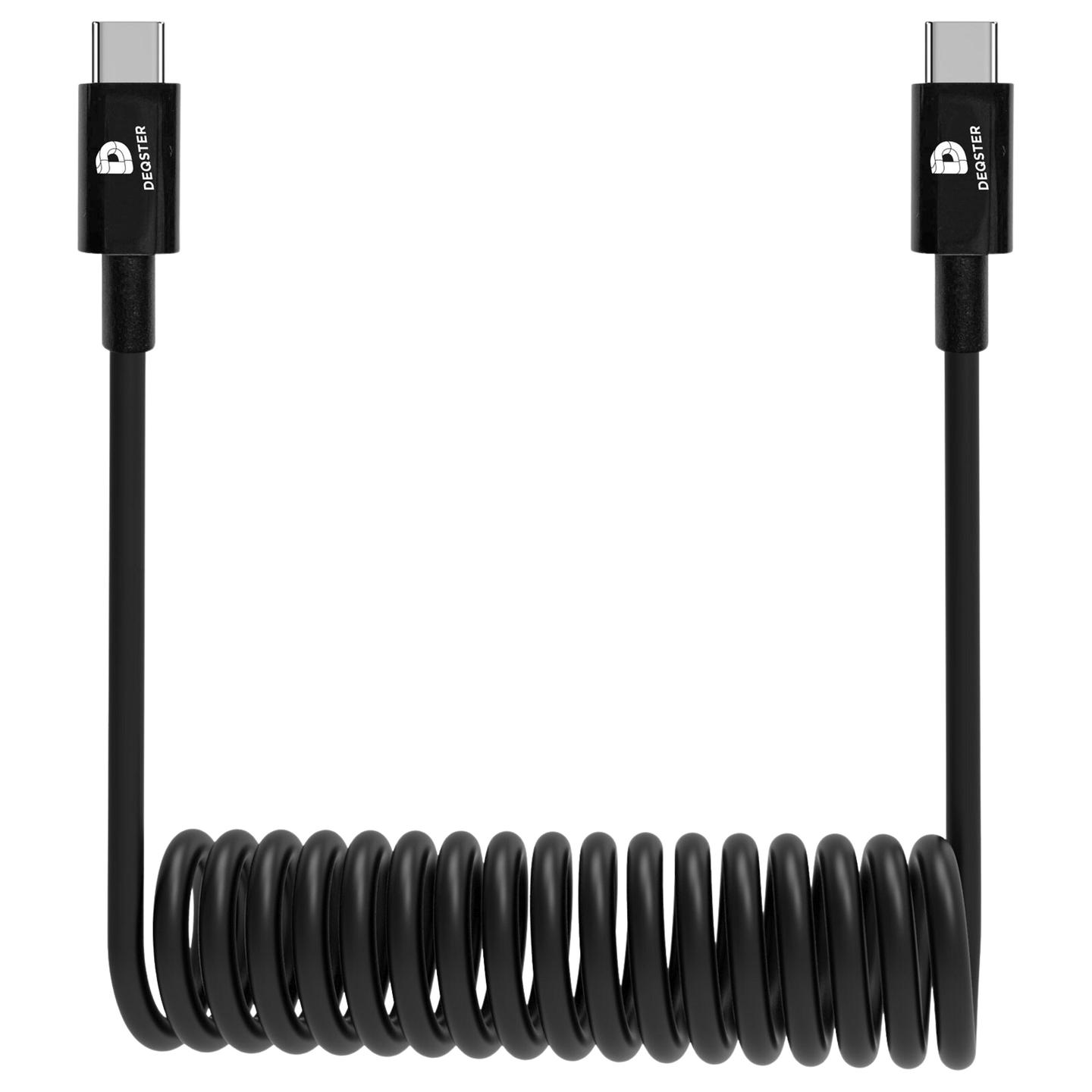 Kabllo USB DEQSTER 50-736669, USB-C në USB-C, Spirale, 0.38–0.80 m, 3 A, 480 Mbps – Zezë