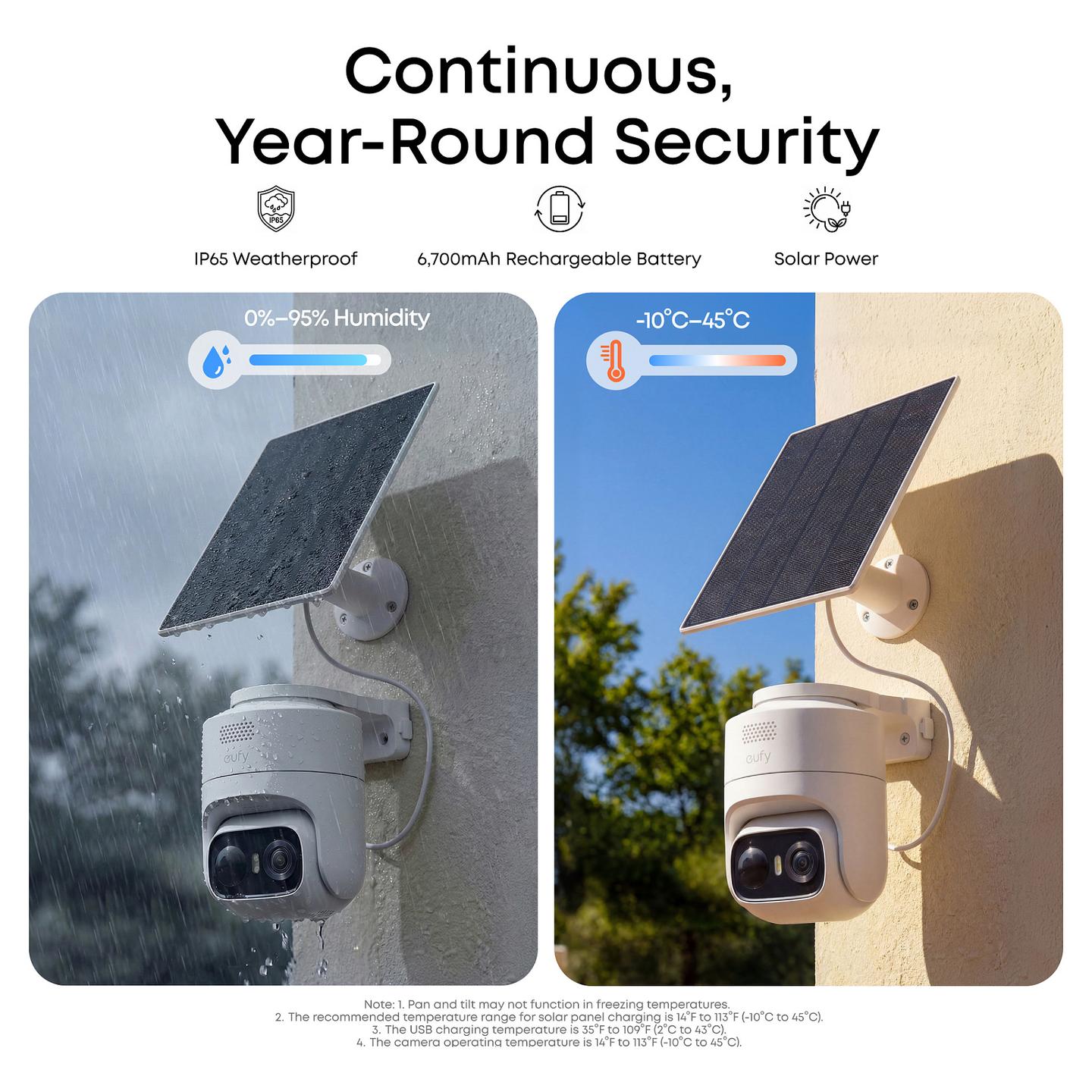 Kamerë Sigurie IP CCTV EufyCam C36, 2K, Pan/Tilt 360°, AI, Solar Panel 3W, Color Night Vision, IPX5 - Bardhë - 10