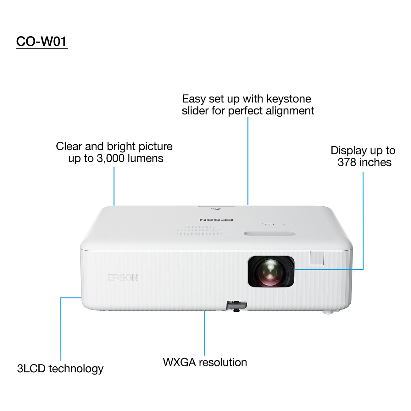 Projektor Epson CO‑W01 / 3LCD / 3000 ANSI Lumen / WXGA / HDMI+USB – Bardhë - 3
