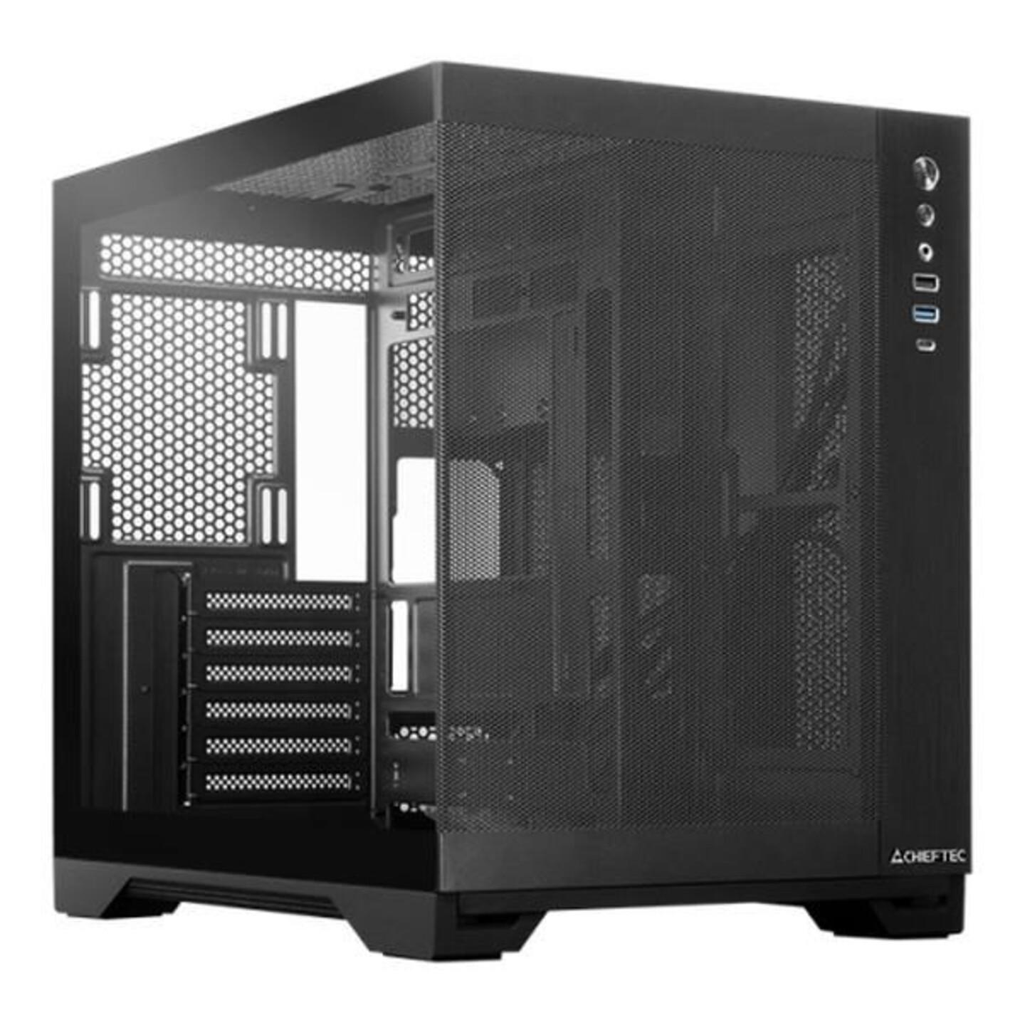 Kasë Chieftec VISIO AIR Fanless, Mid-Tower, ATX, Xham i Temperuar, USB Type-C, 2x USB 3.0 - Zezë
