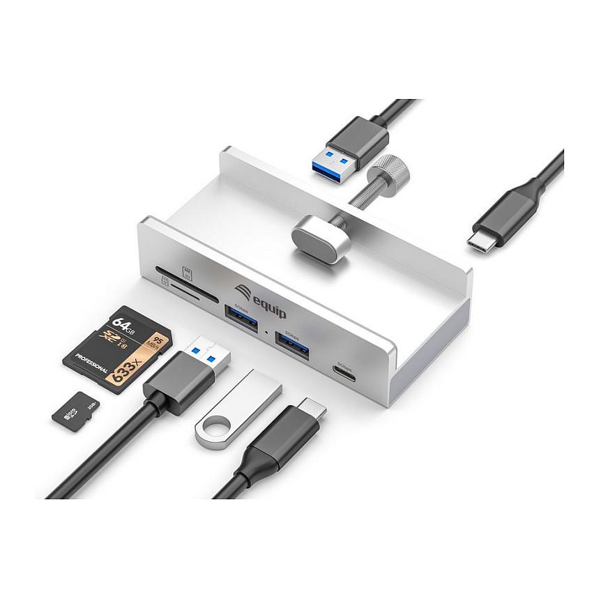 Hub Equip 128968, 2x USB-A, 1x USB-C, SD, microSD, USB 3.2 Gen 1, 5Gbps - Gri - 2