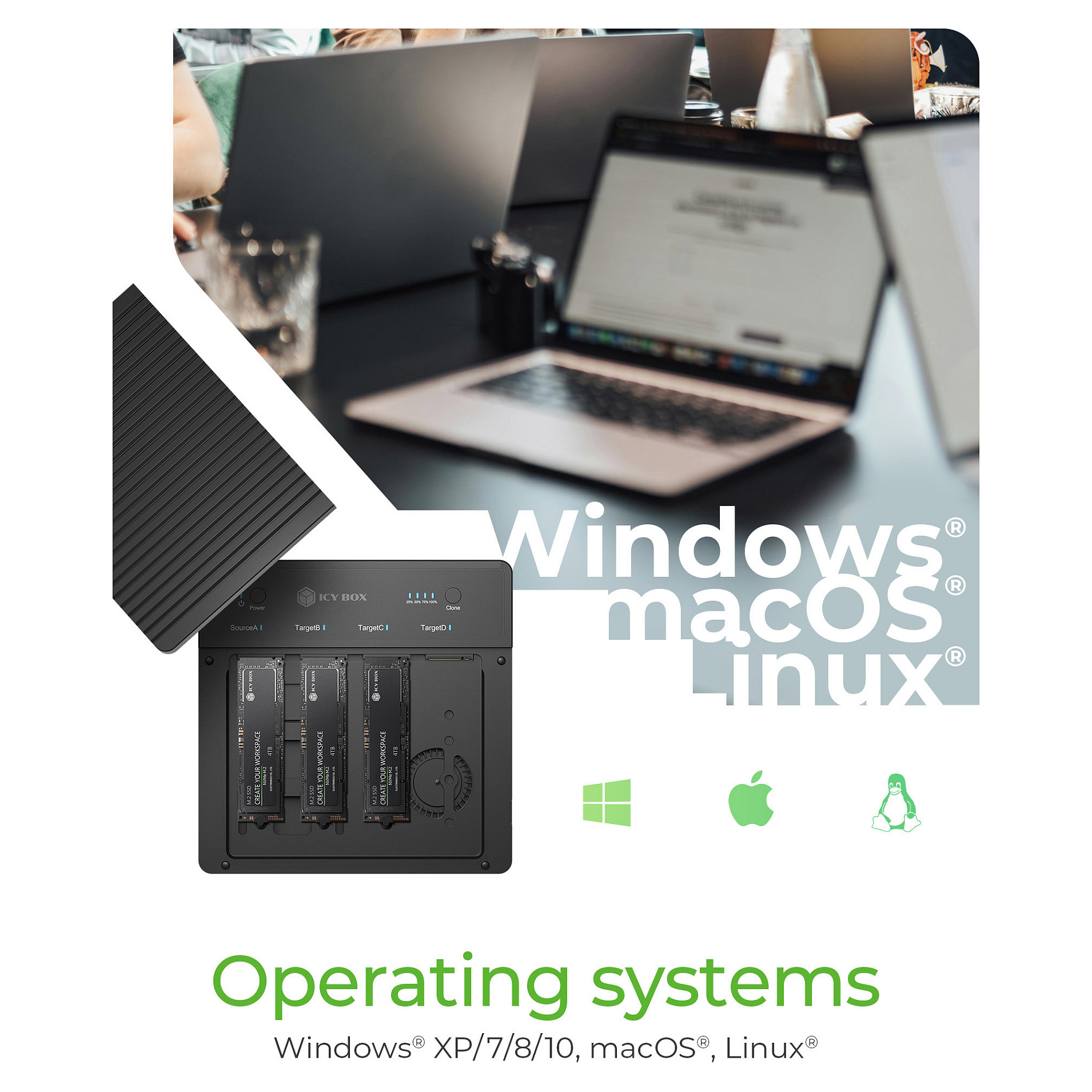 Docking Station ICY BOX IB-4013MCL-C4 / 4x M.2 NVMe / USB4 40Gbps / 1:3 Offline Clone – Zezë - 5
