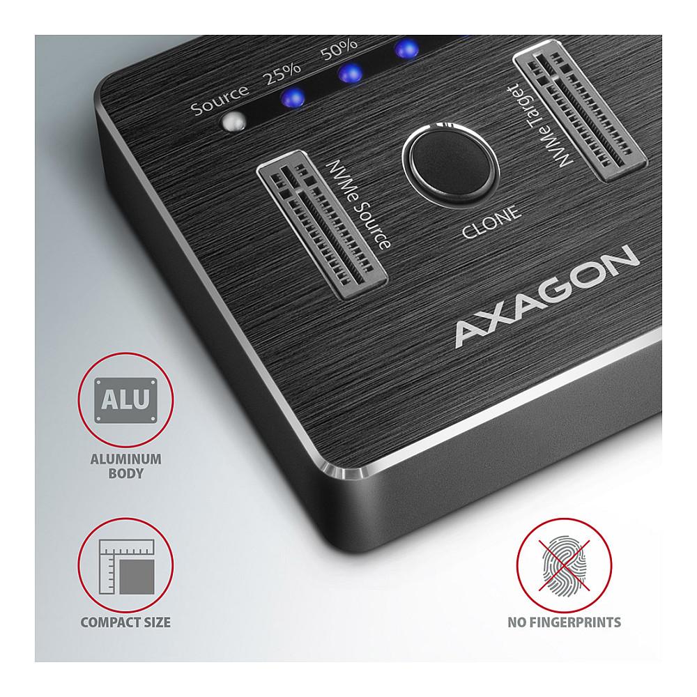 Këllëf për Disqe AXAGON ADSA-M2C, 2x M.2 NVMe, USB-C 3.2 Gen 2, 10Gbps, Klonim Pa Kompjuter - Zezë - 4