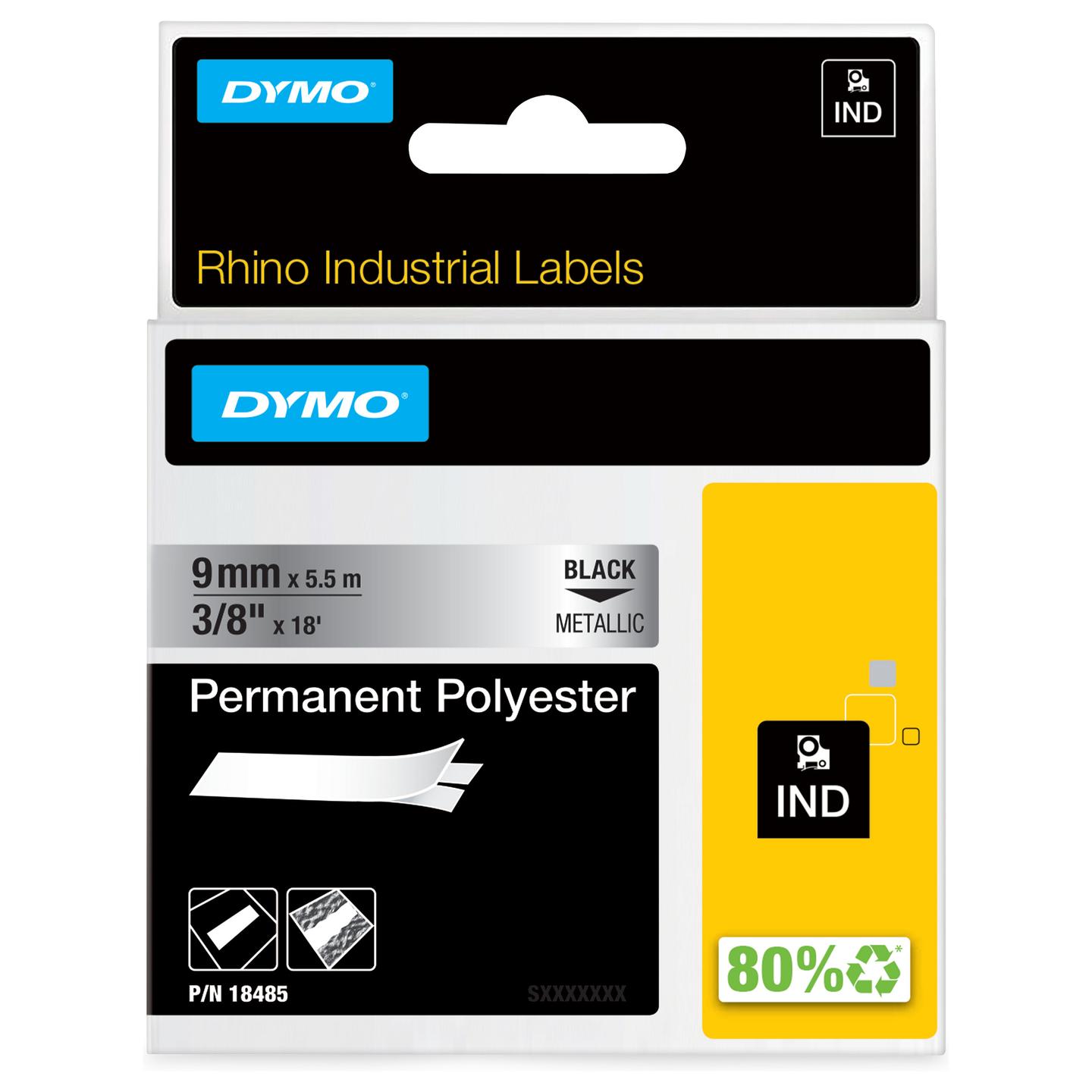 Etiketa për Printer Dymo Rhino / 9 mm × 5.5 m / S0718170 / Tekst i Zi - Argjend