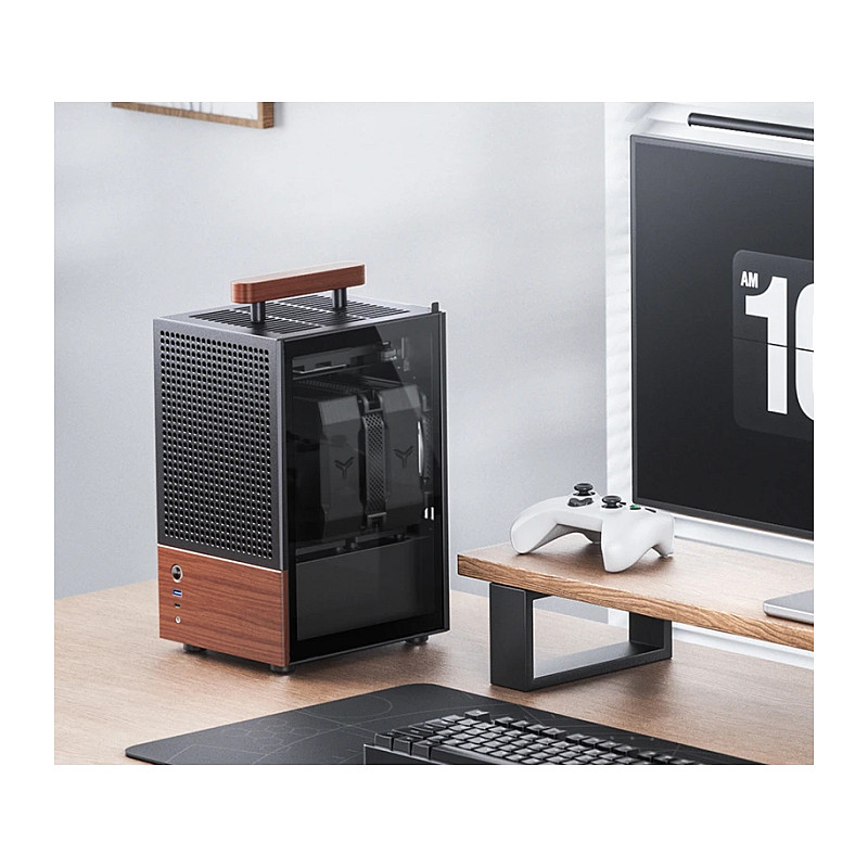 Kasë PC JONSBO T6 / Mini Tower / Mini-ITX / Tempered Glass / Wood - Zezë - 4