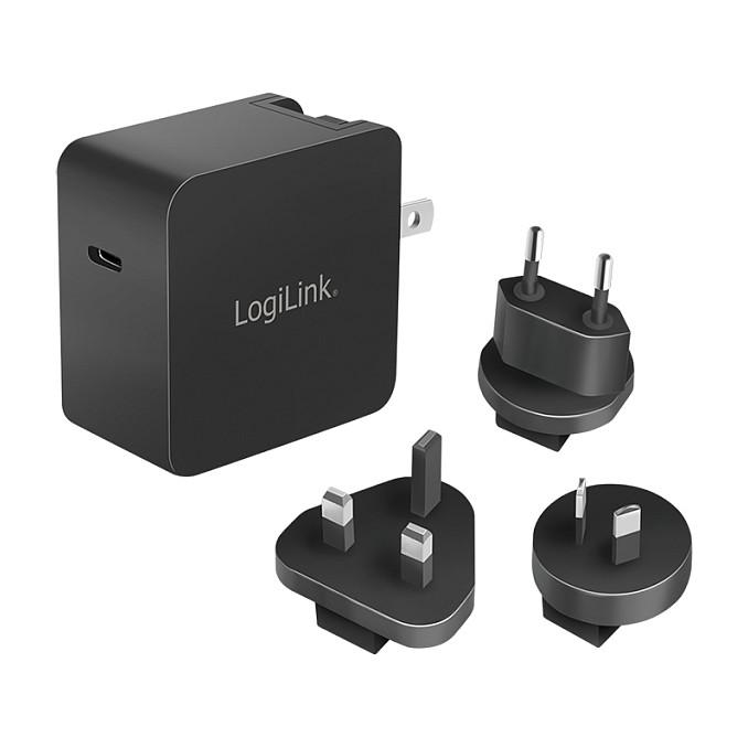 Karikues LogiLink PA0302, USB-C, GaN, 65 W, PD 3.0, adaptorë ndërkombëtarë - Zezë