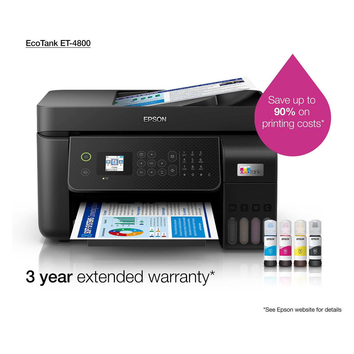 Printer Multifunksional me Ngjyra Epson EcoTank ET-4800 / A4 / Inkjet / 5760 × 1440 DPI / 15 ppm / ADF / Fax / Wi-Fi / Ethernet / USB - Zezë - 21