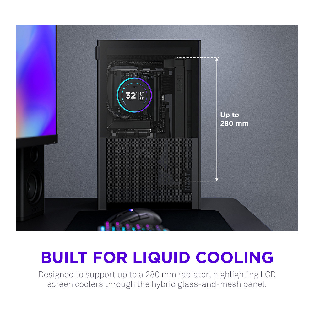 Kasë PC NZXT H2 Flow / SFF / Mini-ITX / 2x 120mm Fan / Tempered Glass / Mesh / PCIe 5.0 Riser / 280mm Radiator - Zezë - 4