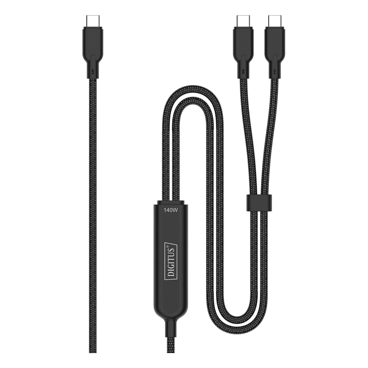 Kabllo USB Digitus AK-300170-018-S / USB-C në 2 x USB-C / 1.8m / USB 2.0 / 140W / 5A / PD 3.1 - Zezë - 2