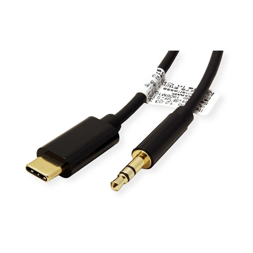 Kabllo USB ROLINE 12033218 / USB-C në Jack 3.5mm / 3m / Stereo - Zezë - 2