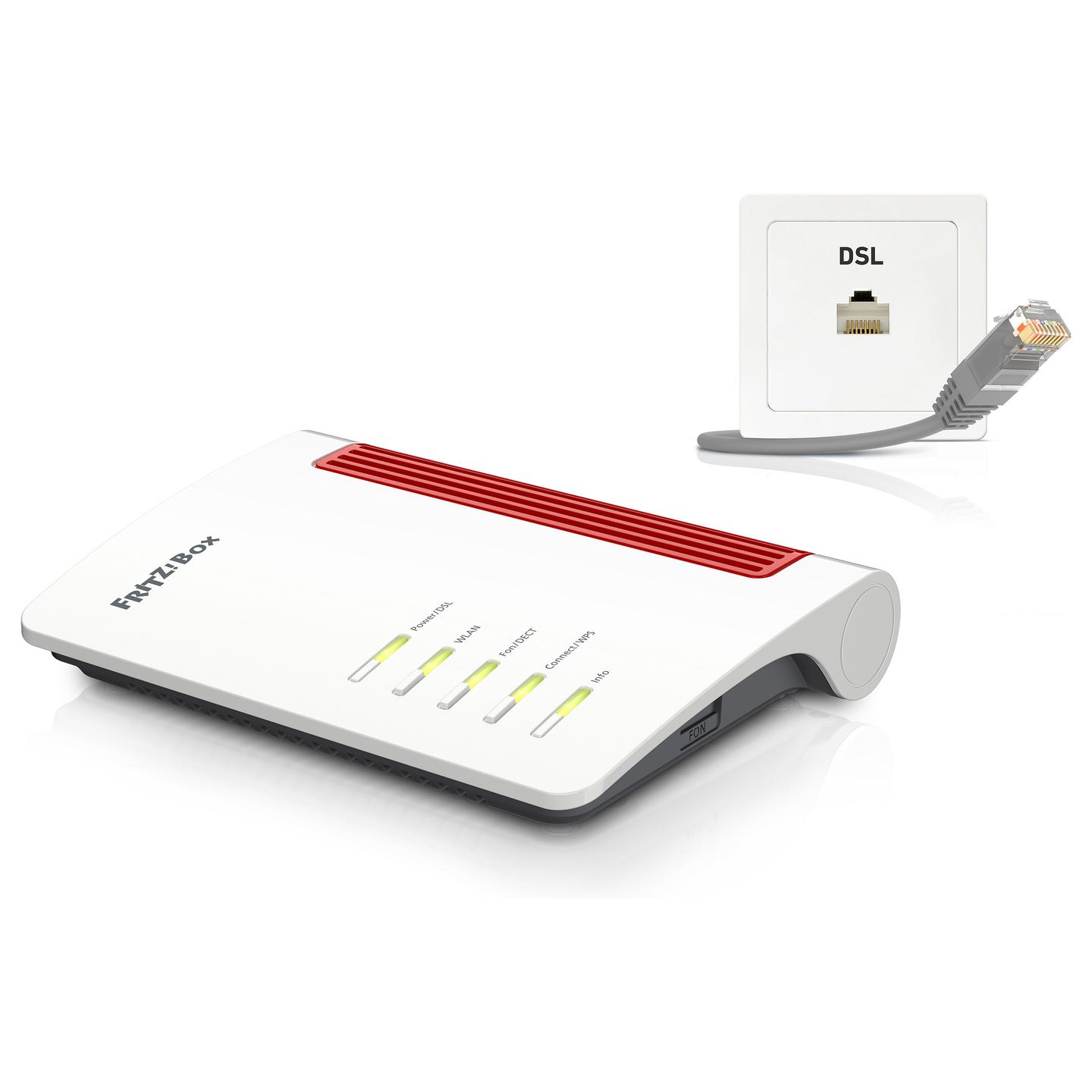 Ruter FRITZ!Box 7530, Wi-Fi 5 AC1300, Dual-Band, ADSL/VDSL, 4× Gigabit LAN, USB 3.0 - Bardhë/Kuqe