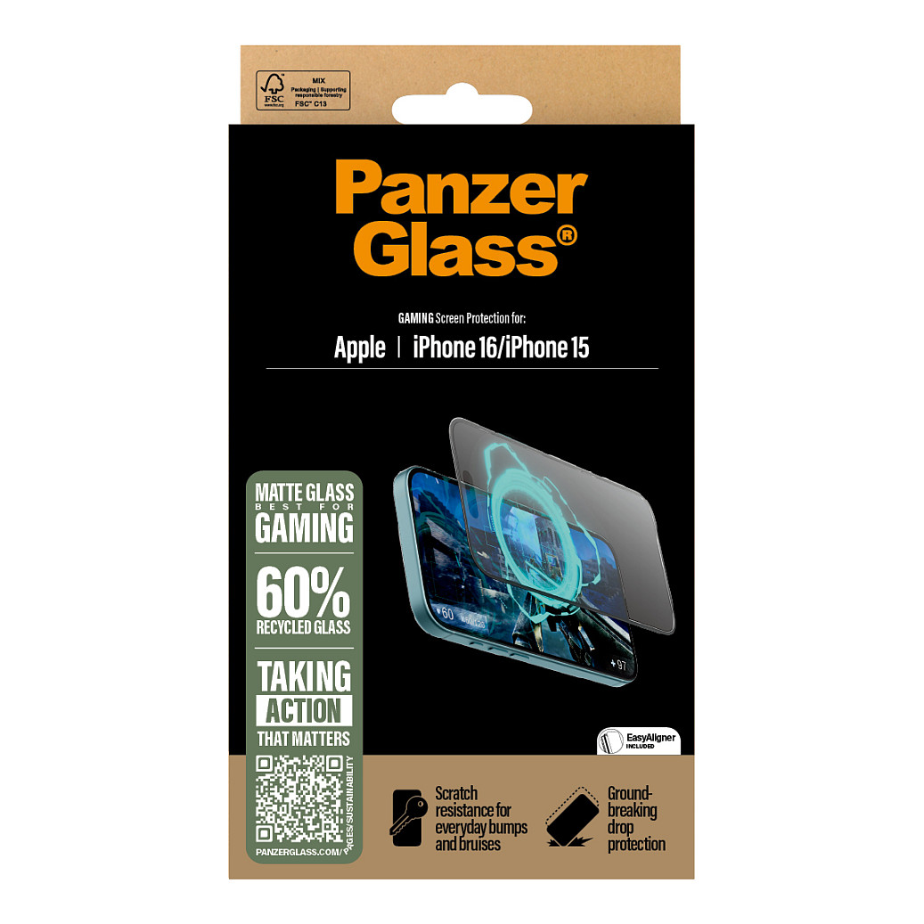 Mbrojtëse për ekran PanzerGlass Gaming / iPhone 16 / 15 / Ultra-Wide Fit / EasyAligner - Transparente - 3