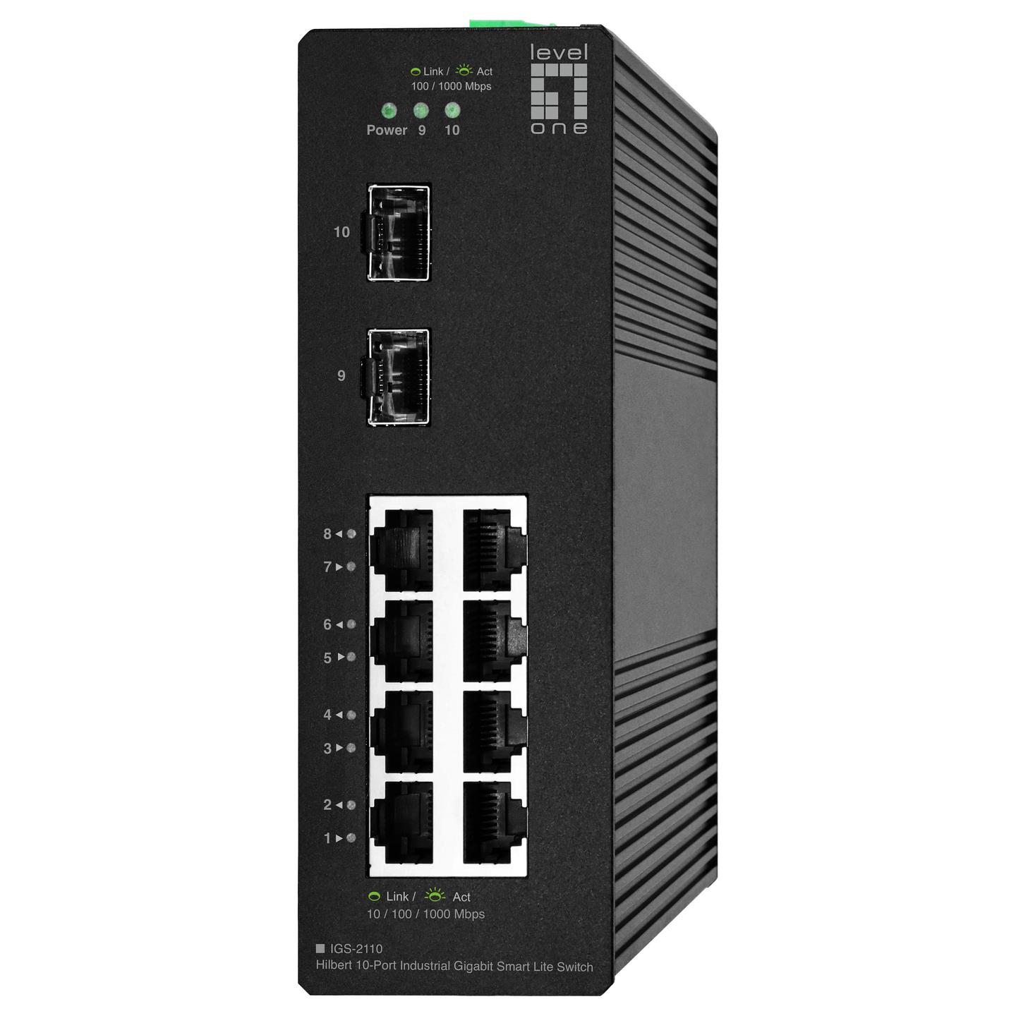 Switch Industrial LevelOne IGS-2110, 8x Gigabit Ethernet RJ45, 2x Gigabit SFP, Switching Capacity 20Gbps, Layer 2 Managed, IP30, Fanless, DIN-Rail - Zezë