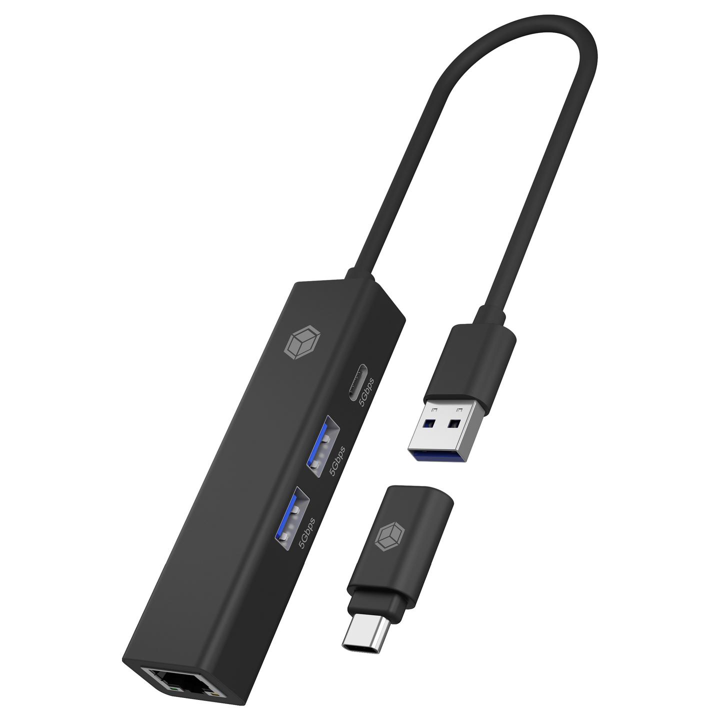 Hub USB ICY BOX IB-HUB1439-LAN, 4-në-1, 2x USB-A 3.2 Gen 1, USB-C 3.2 Gen 1, RJ45 Gigabit, 5Gbps - Zezë - 5