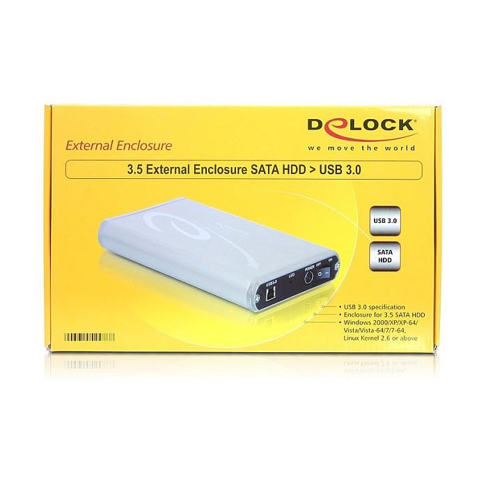 Këllëf për HDD DeLOCK 42478 / 3.5" SATA / USB 3.0 / 5Gbps – Argjend - 2