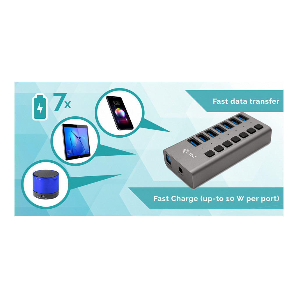 Hub I-TEC USB 3.0 / 7 Porta / 36W / Me Furnizim Energjie - Metalik - 10