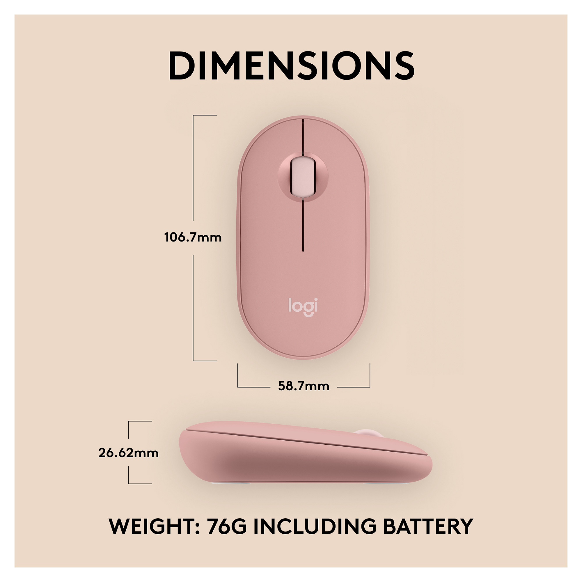 Maus Pa Kabllo Logitech Pebble Mouse 2 M350s / 3 Butona – Rozë - 8